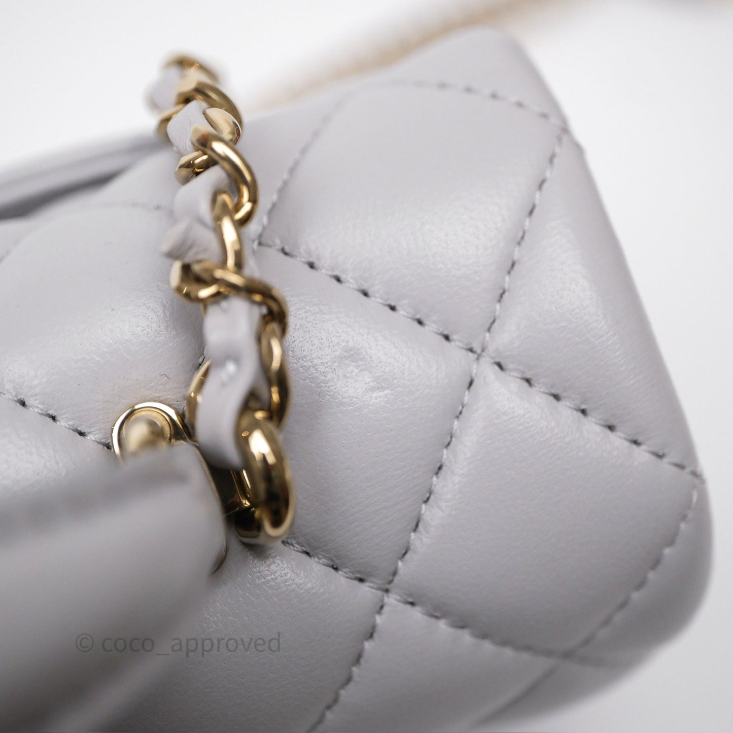 Chanel Top Handle Mini Rectangular Flap Light Grey Lambskin Gold Hardware