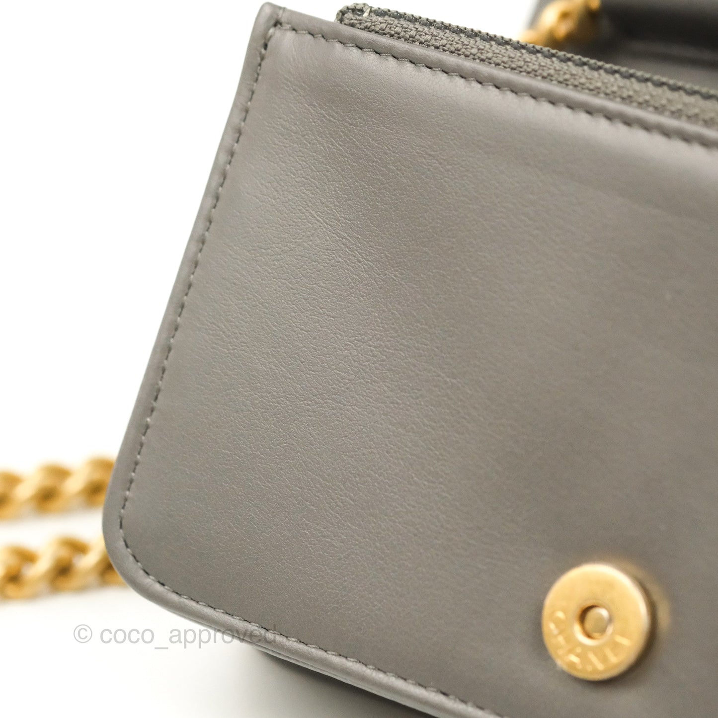 Chanel Quilted Mini WOC Wallet on Chain Boy Grey Caviar Aged Gold Hardware