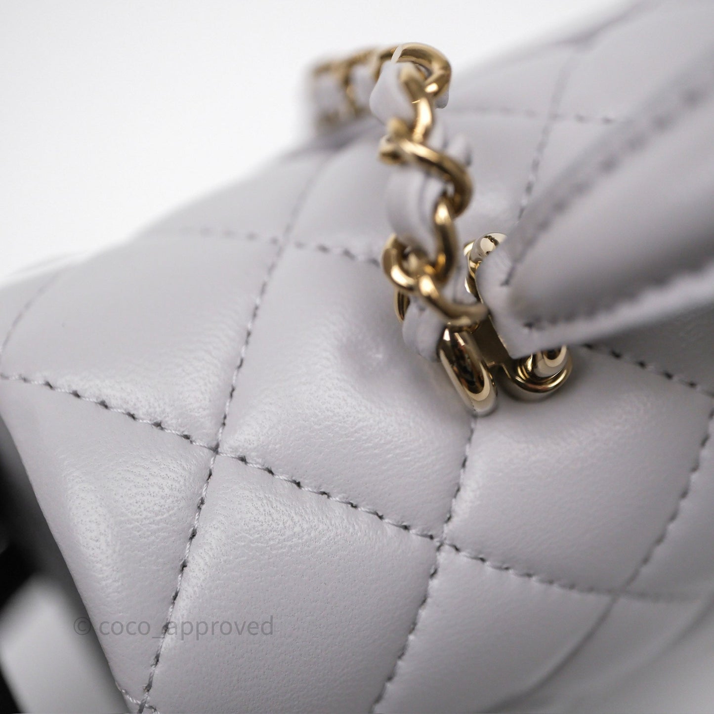 Chanel Top Handle Mini Rectangular Flap Light Grey Lambskin Gold Hardware