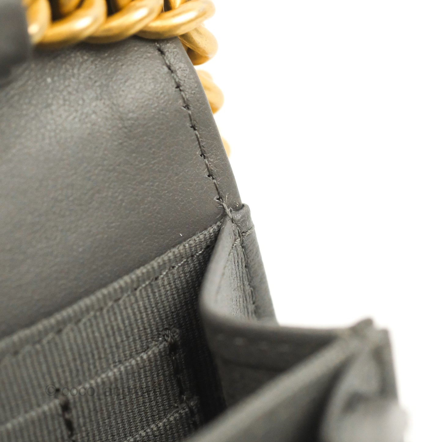 Chanel Quilted Mini WOC Wallet on Chain Boy Grey Caviar Aged Gold Hardware