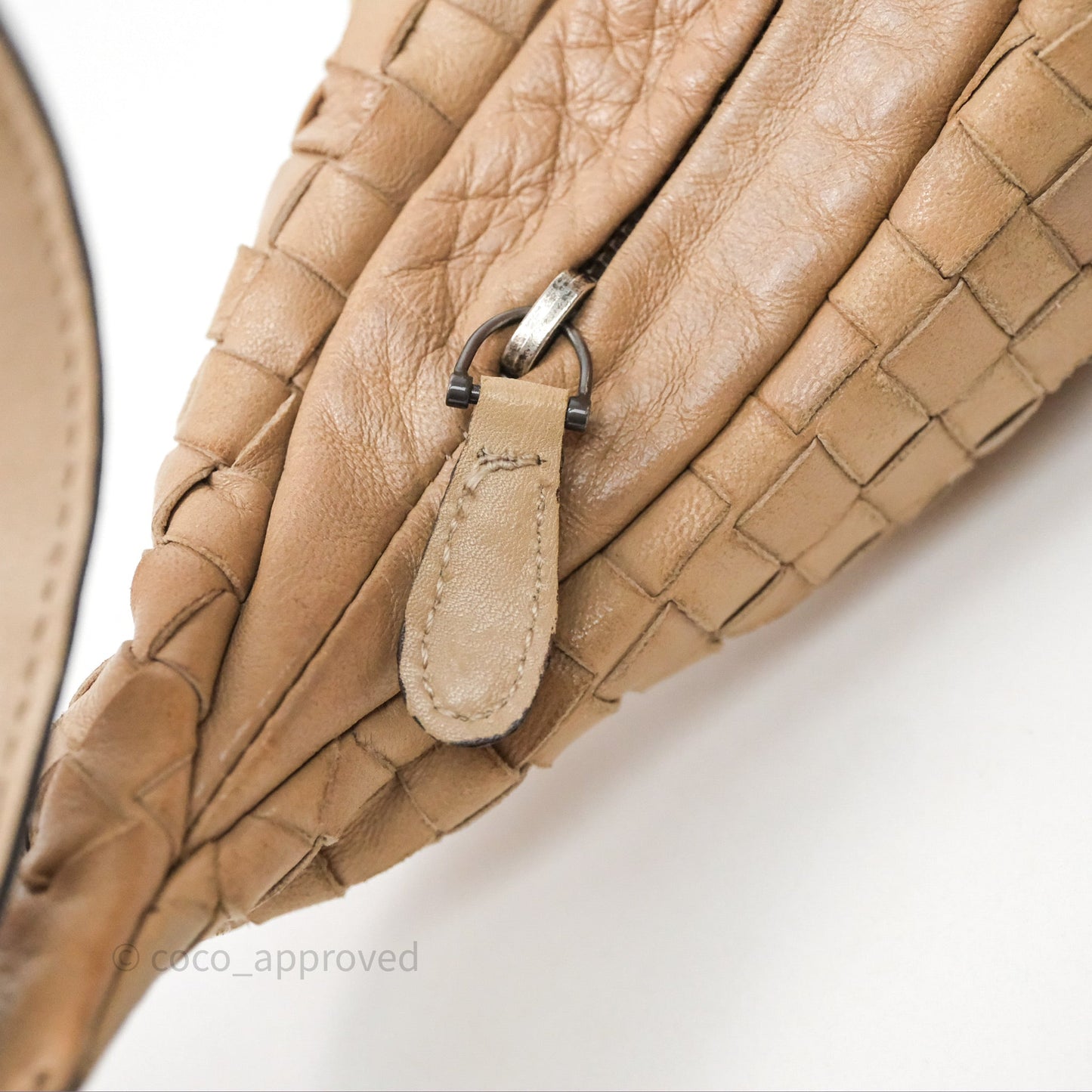 Bottega Veneta Vintage Intrecciato Lambskin Shoulder Bag Beige