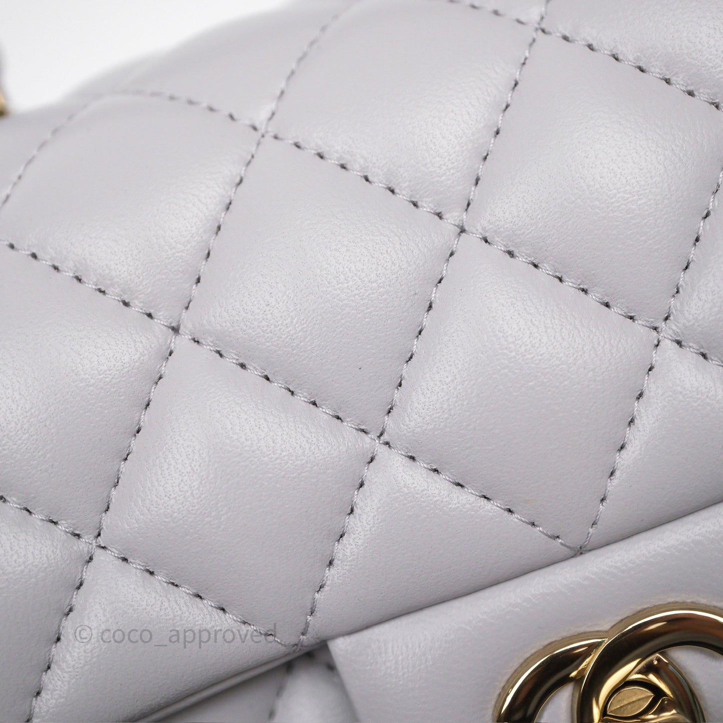 Chanel Top Handle Mini Rectangular Flap Light Grey Lambskin Gold Hardware