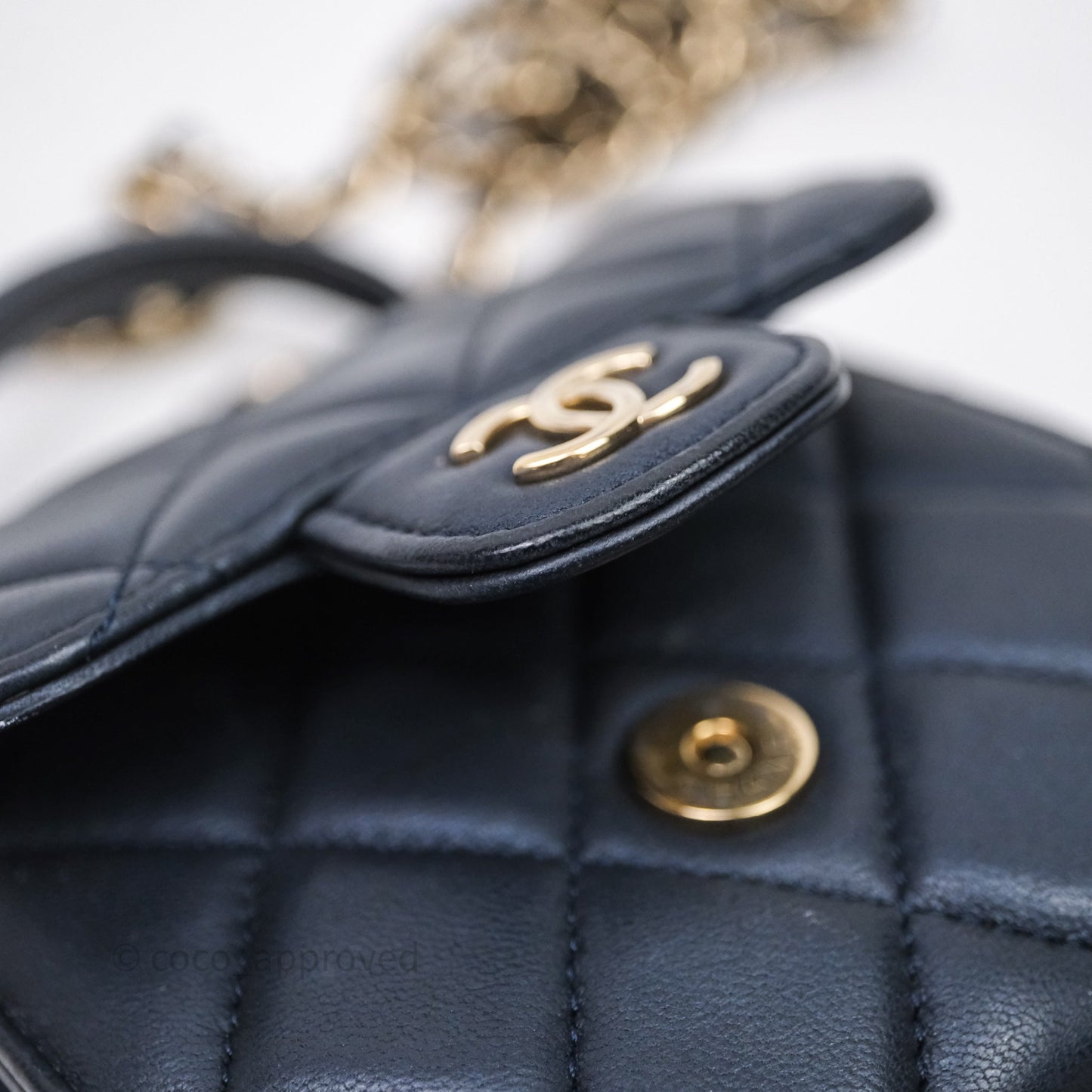 Chanel Mini Handle Clutch With Chain Iridescent Dark Navy Lambskin Gold Hardware
