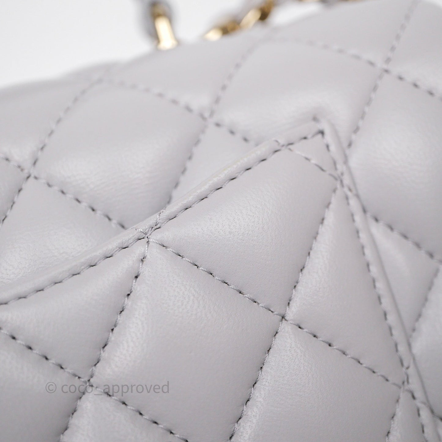 Chanel Top Handle Mini Rectangular Flap Light Grey Lambskin Gold Hardware
