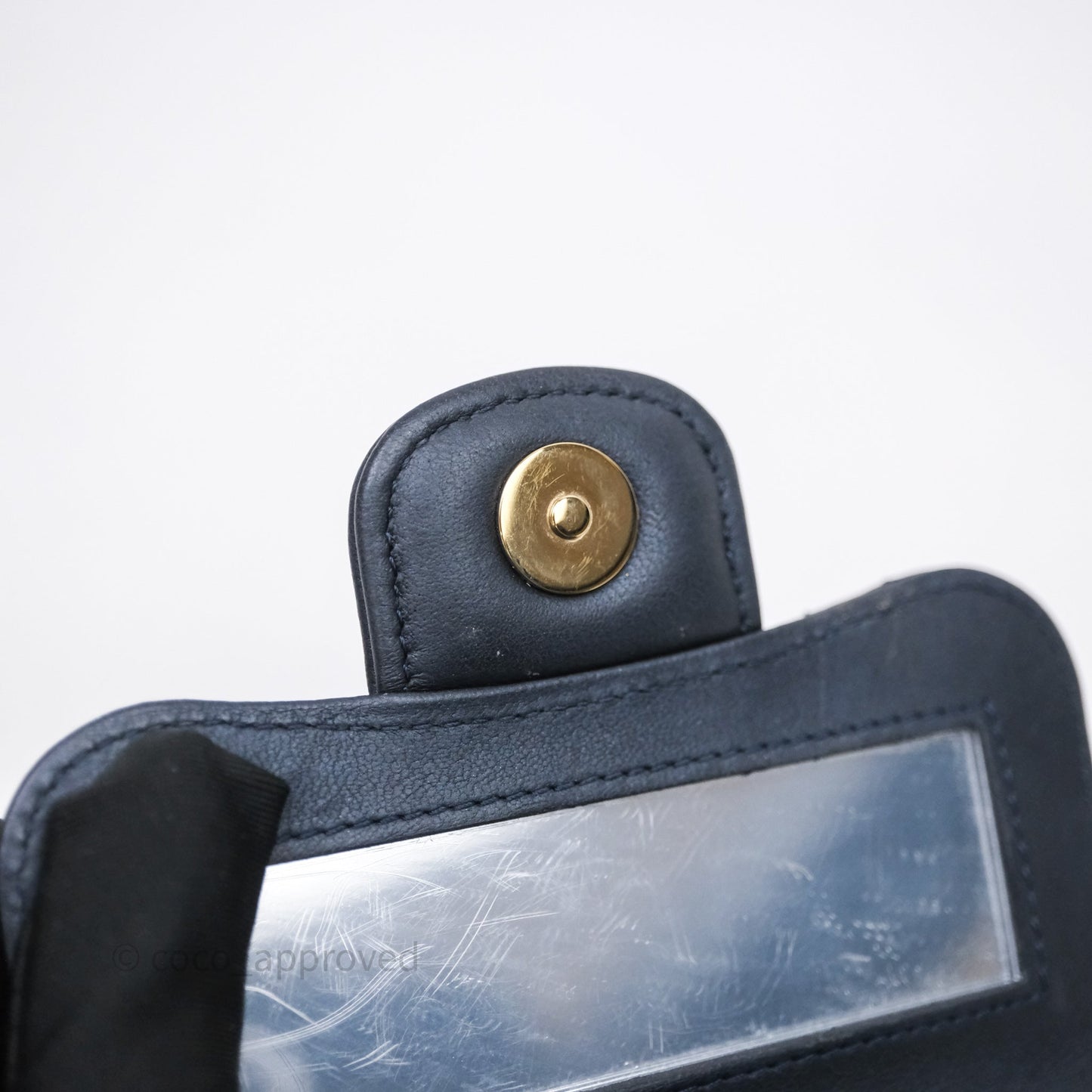 Chanel Mini Handle Clutch With Chain Iridescent Dark Navy Lambskin Gold Hardware