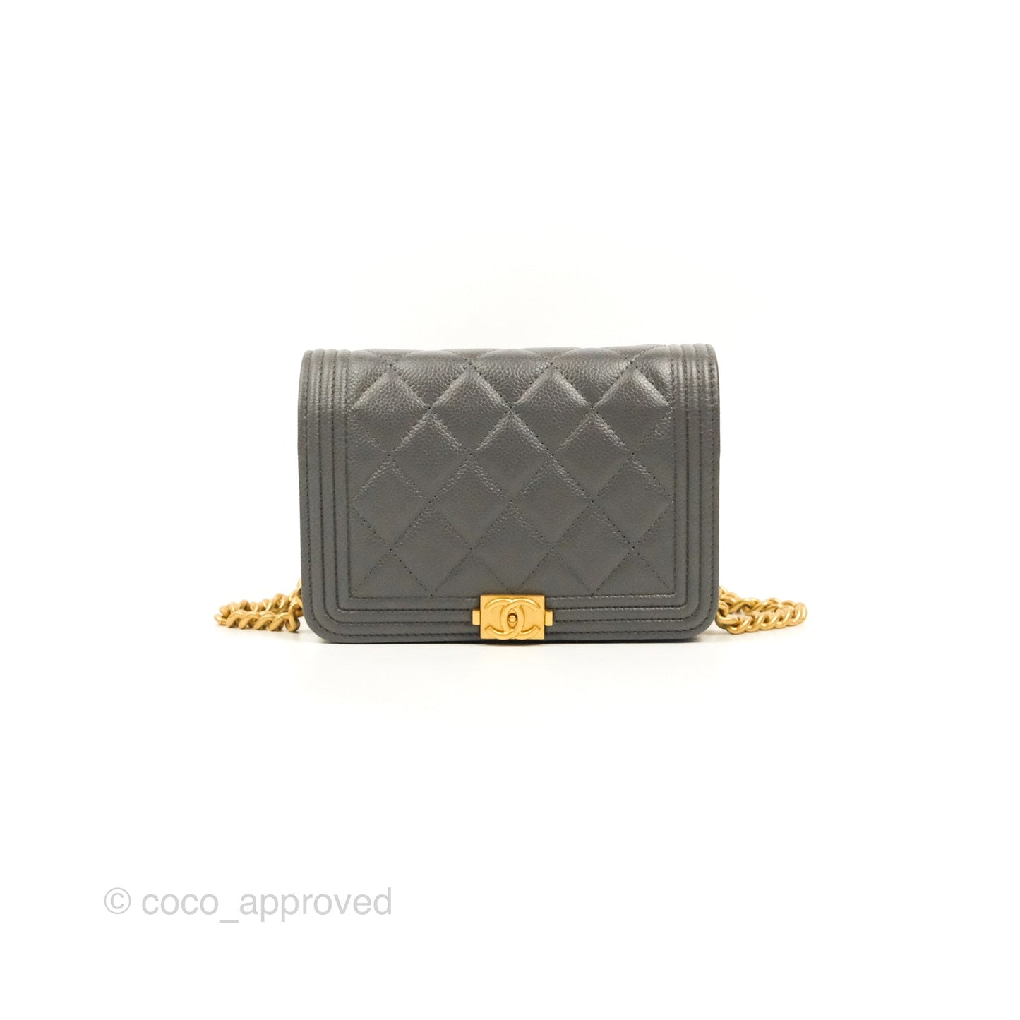 Chanel Quilted Mini WOC Wallet on Chain Boy Grey Caviar Aged Gold Hardware