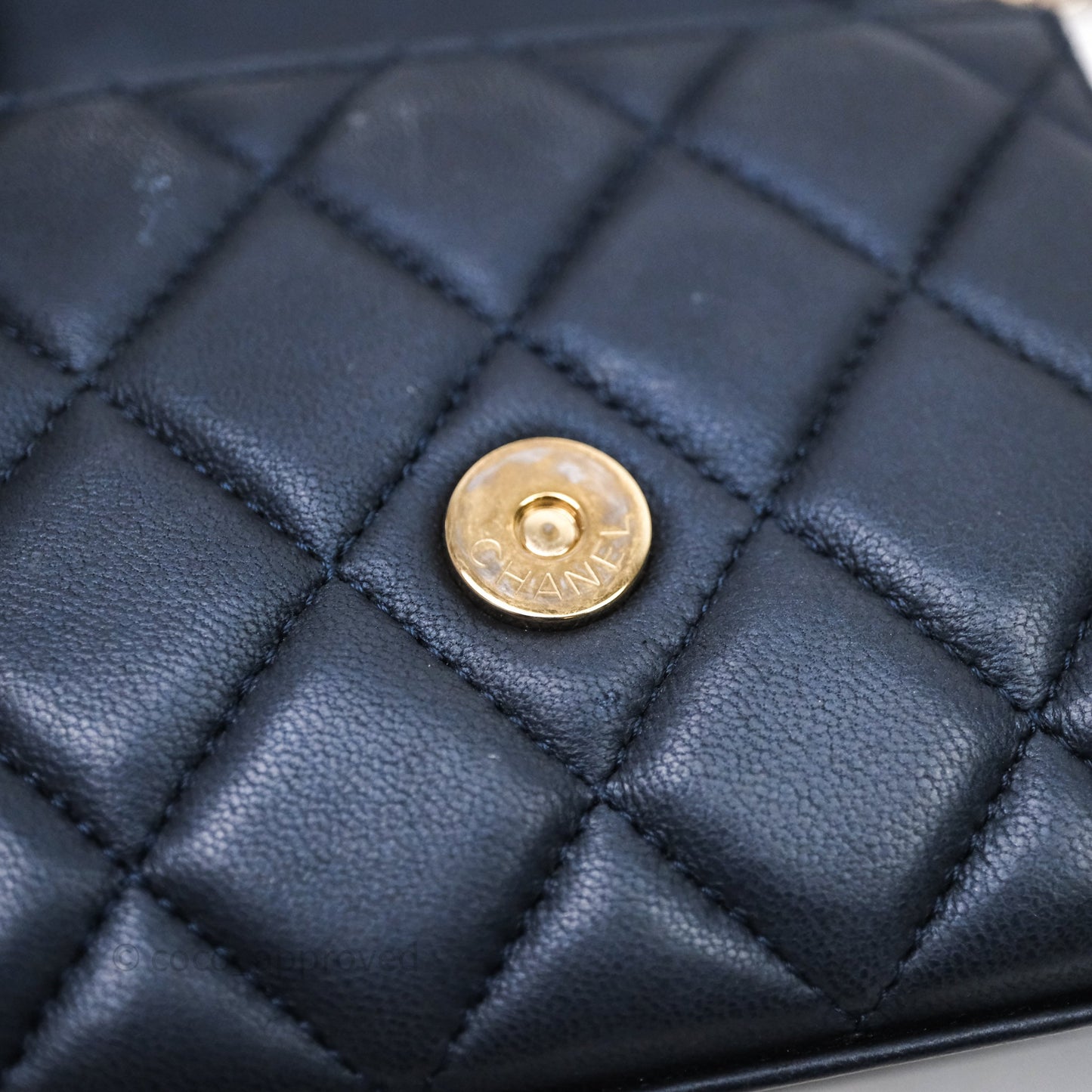 Chanel Mini Handle Clutch With Chain Iridescent Dark Navy Lambskin Gold Hardware