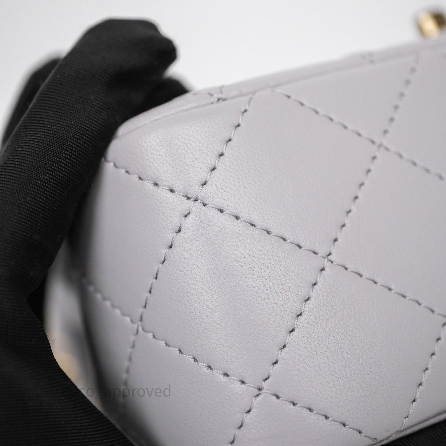 Chanel Top Handle Mini Rectangular Flap Light Grey Lambskin Gold Hardware