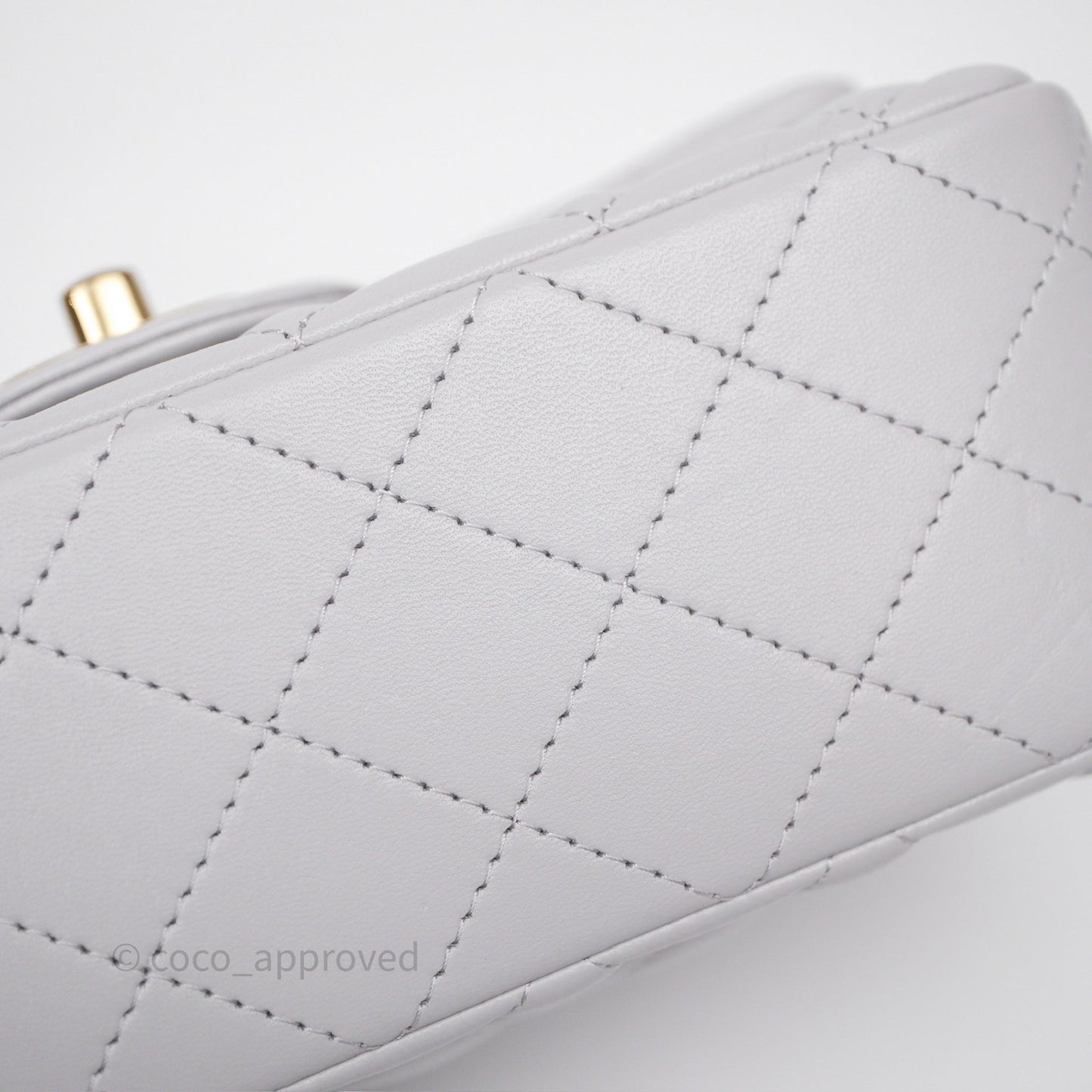 Chanel Top Handle Mini Rectangular Flap Light Grey Lambskin Gold Hardware