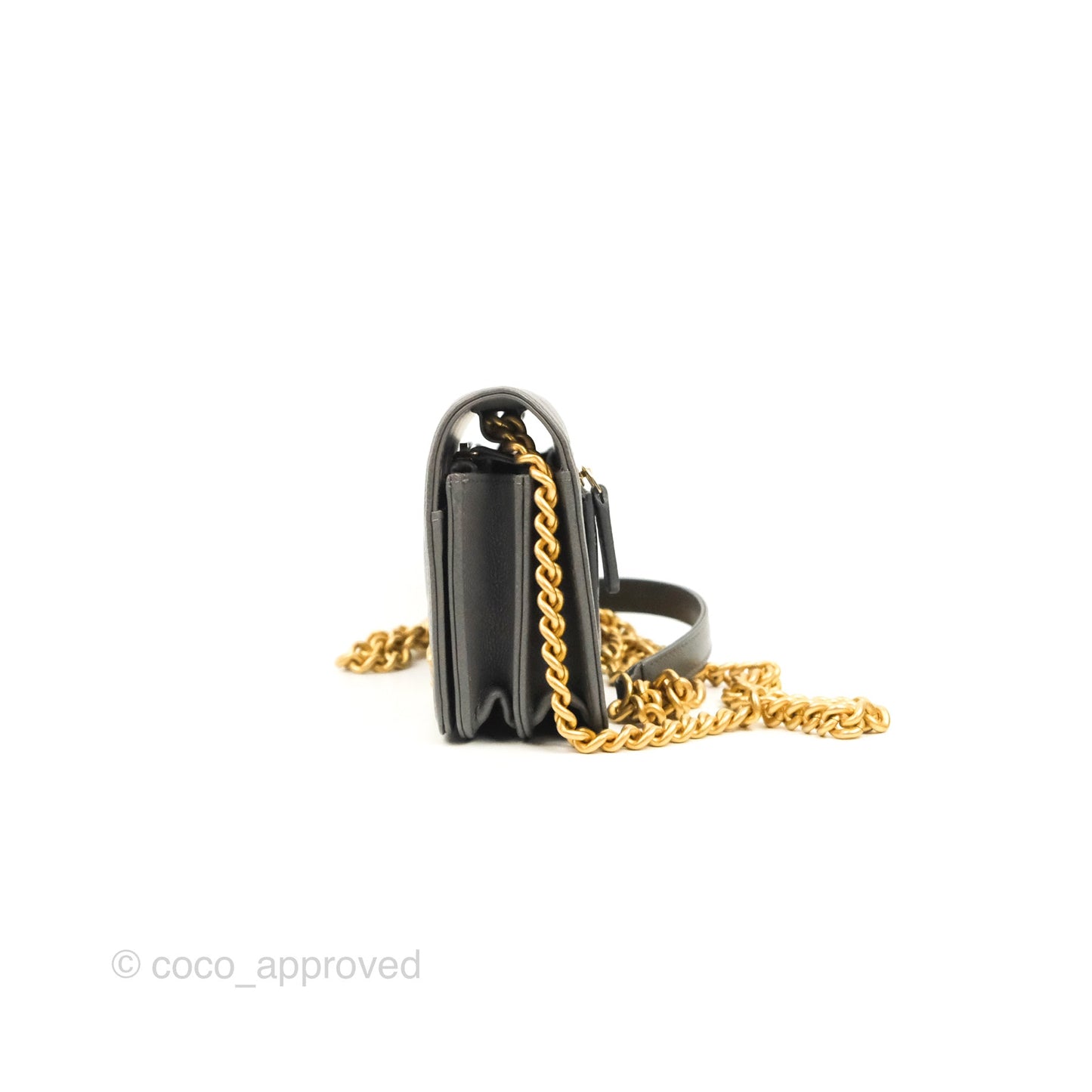 Chanel Quilted Mini WOC Wallet on Chain Boy Grey Caviar Aged Gold Hardware