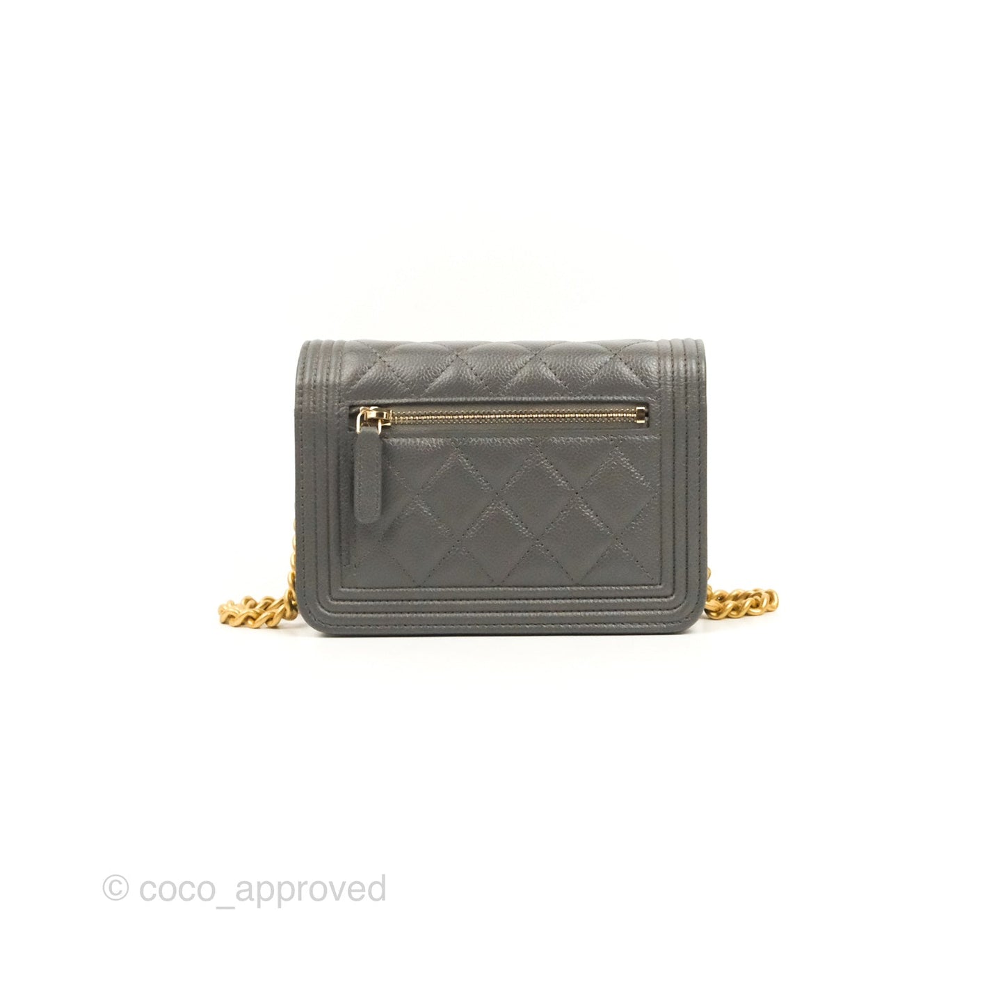 Chanel Quilted Mini WOC Wallet on Chain Boy Grey Caviar Aged Gold Hardware