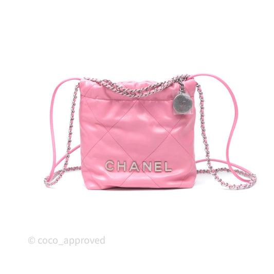 Chanel 22 Mini Bag Pink Crumpled Calfskin Silver Hardware