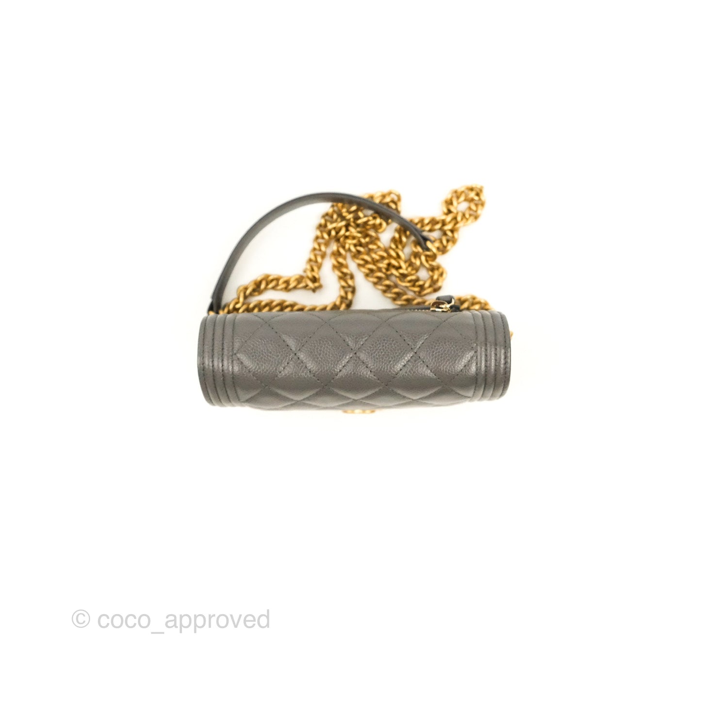 Chanel Quilted Mini WOC Wallet on Chain Boy Grey Caviar Aged Gold Hardware