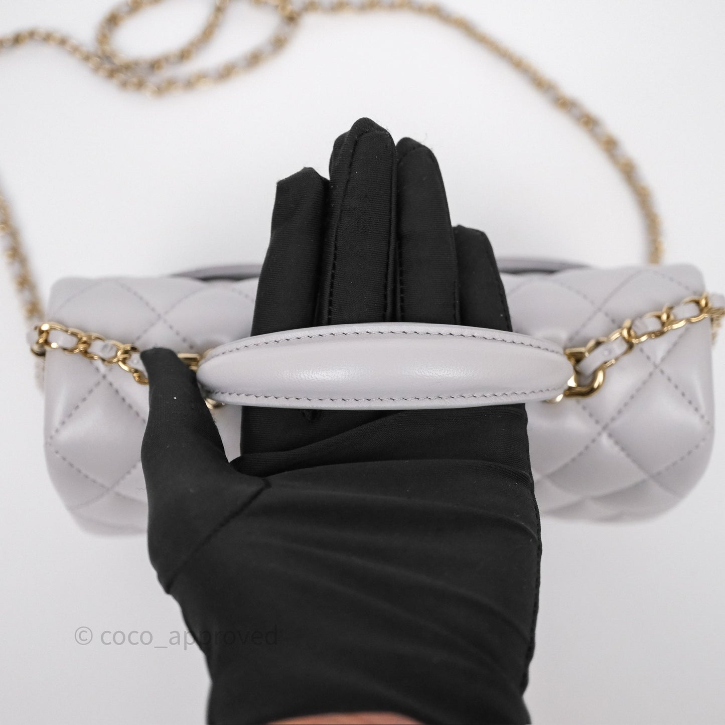 Chanel Top Handle Mini Rectangular Flap Light Grey Lambskin Gold Hardware