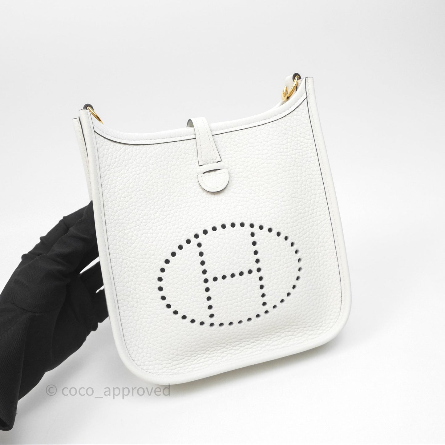 Hermès Mini Evelyne 16 New White 0U Clemence Gold Hardware