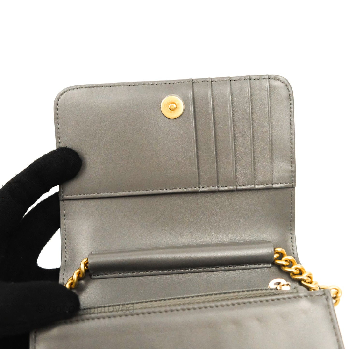 Chanel Quilted Mini WOC Wallet on Chain Boy Grey Caviar Aged Gold Hardware