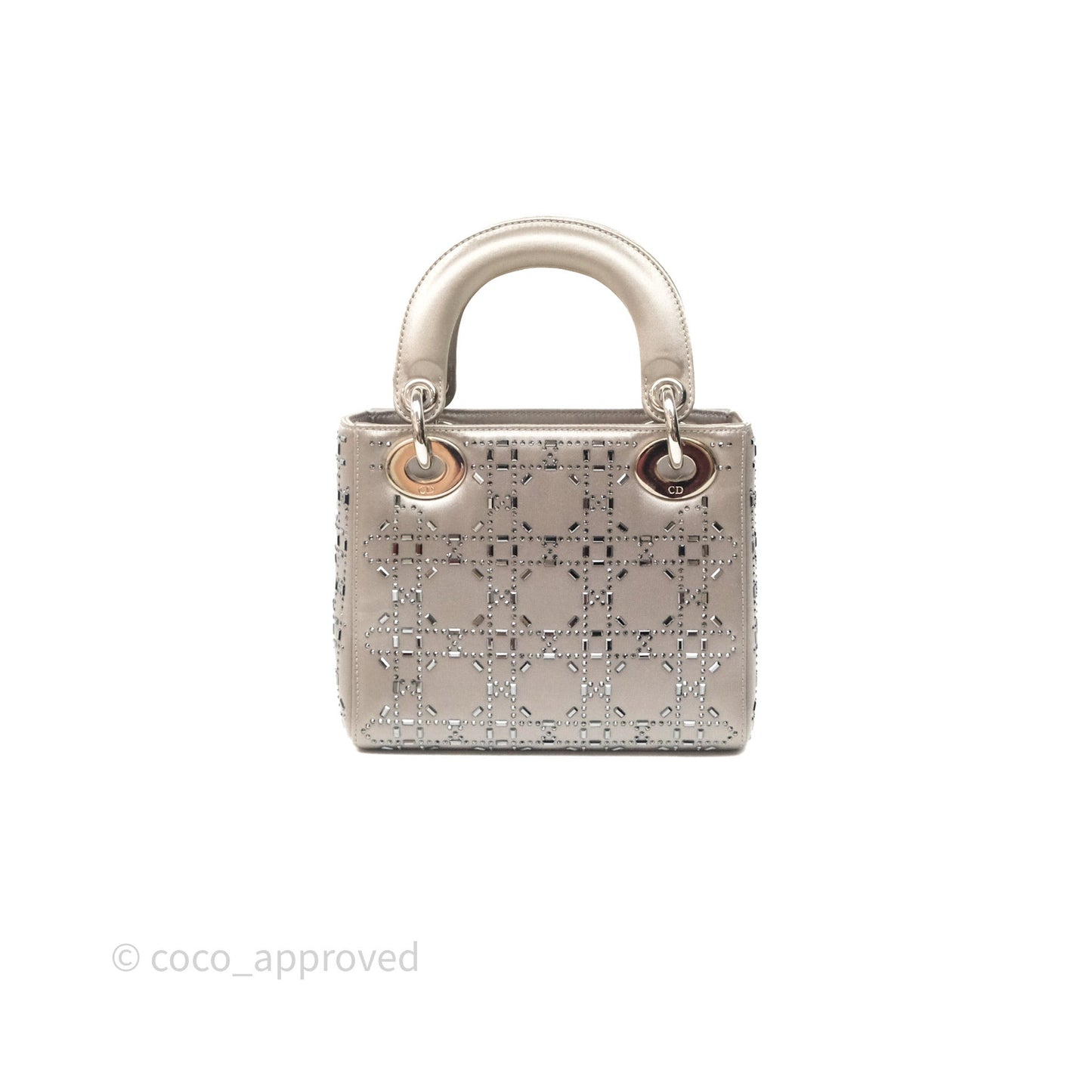 Christian Dior Mini Lady Dior Bag Grey Strass Cannage Satin Silver Hardware