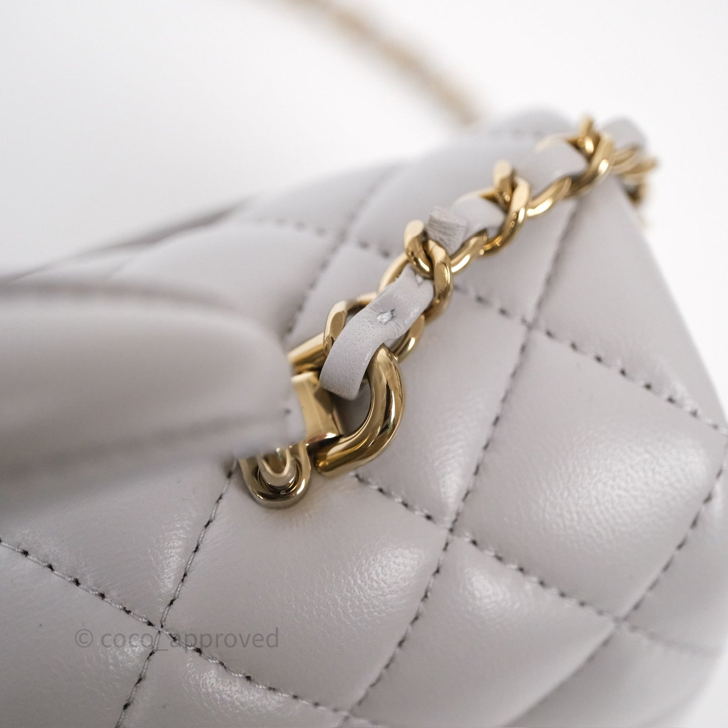 Chanel Top Handle Mini Rectangular Flap Light Grey Lambskin Gold Hardware
