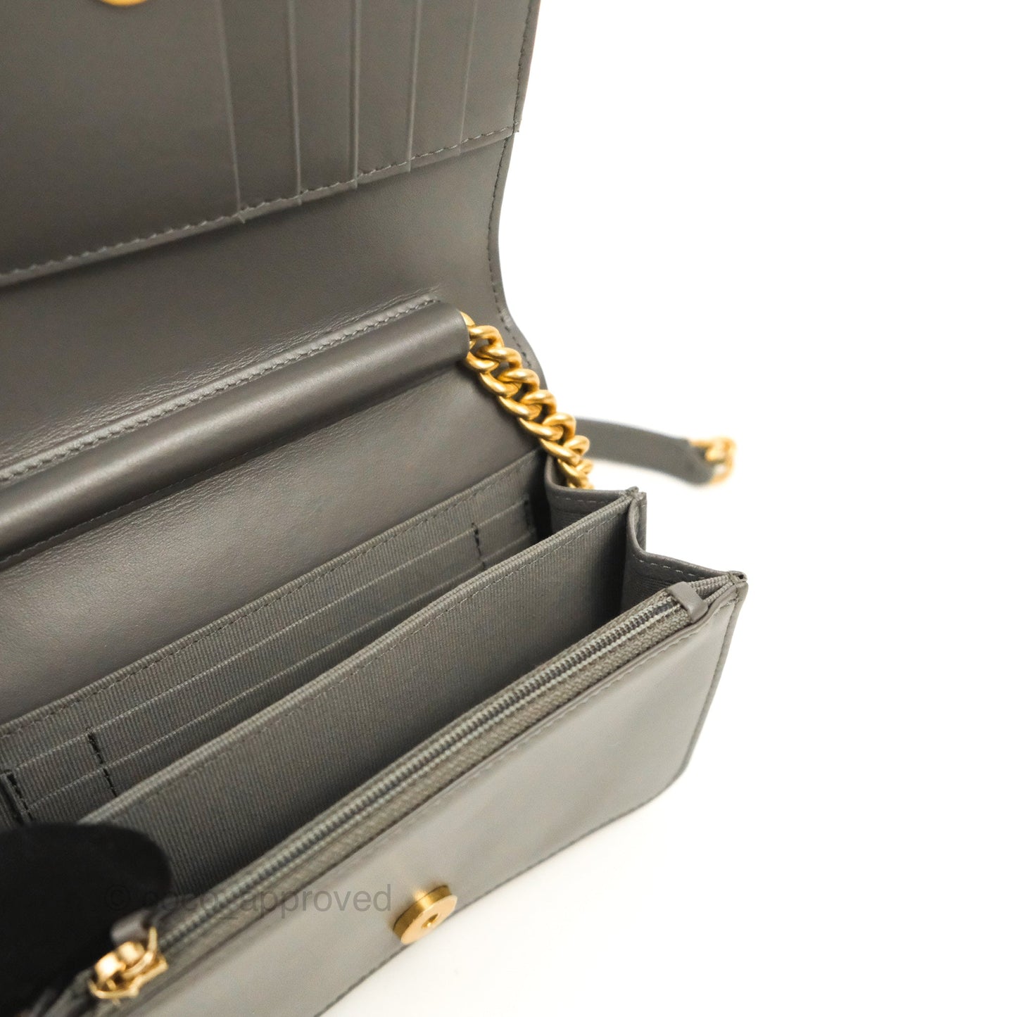 Chanel Quilted Mini WOC Wallet on Chain Boy Grey Caviar Aged Gold Hardware