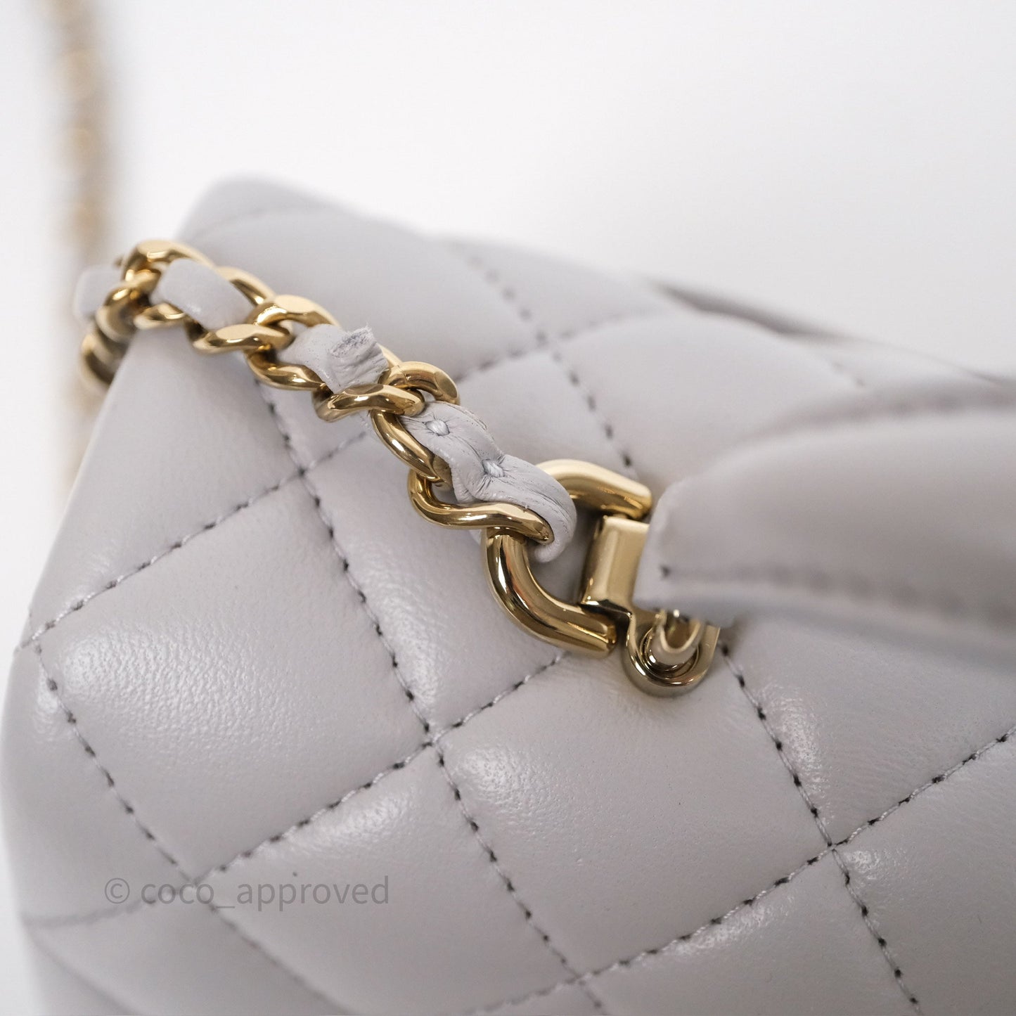 Chanel Top Handle Mini Rectangular Flap Light Grey Lambskin Gold Hardware