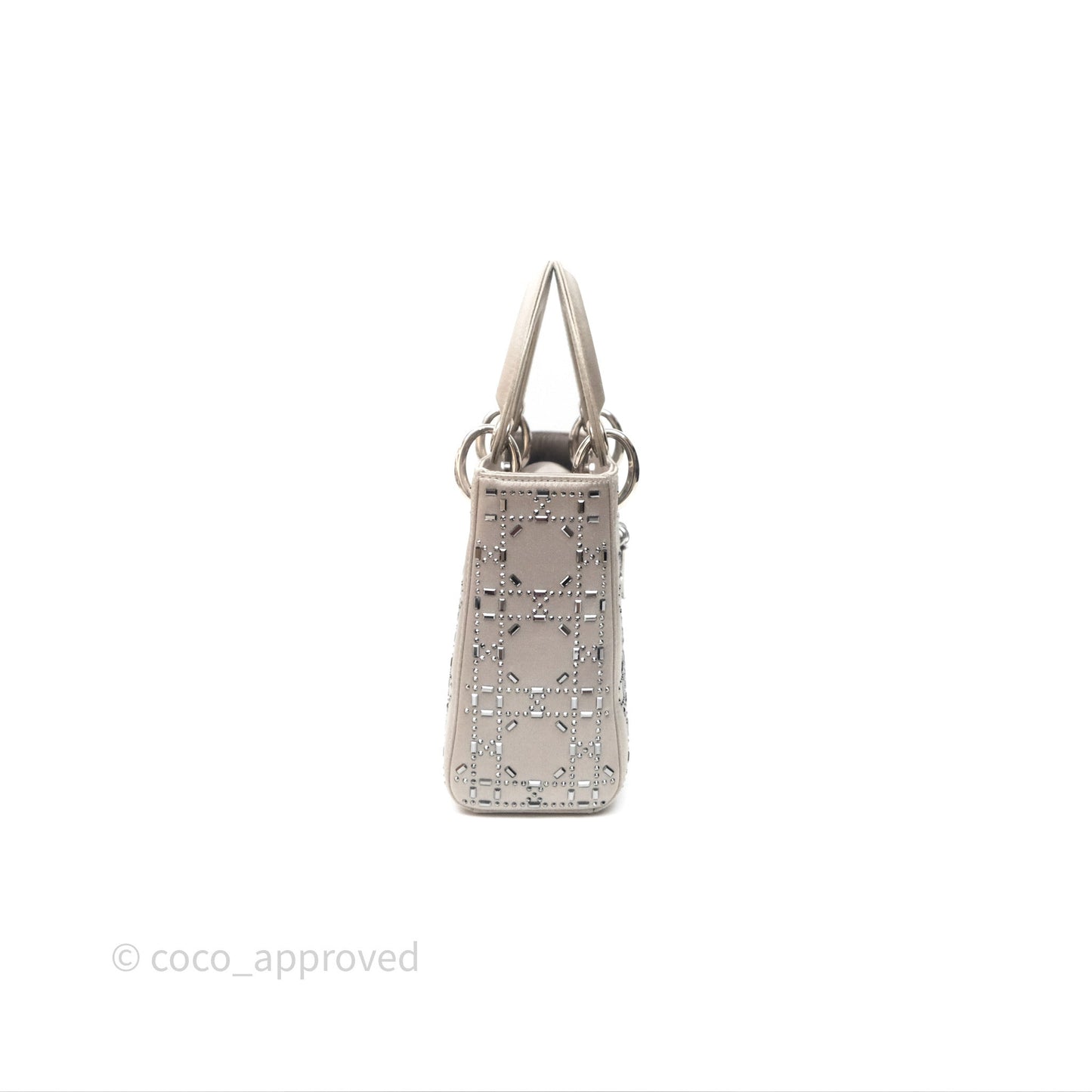 Christian Dior Mini Lady Dior Bag Grey Strass Cannage Satin Silver Hardware