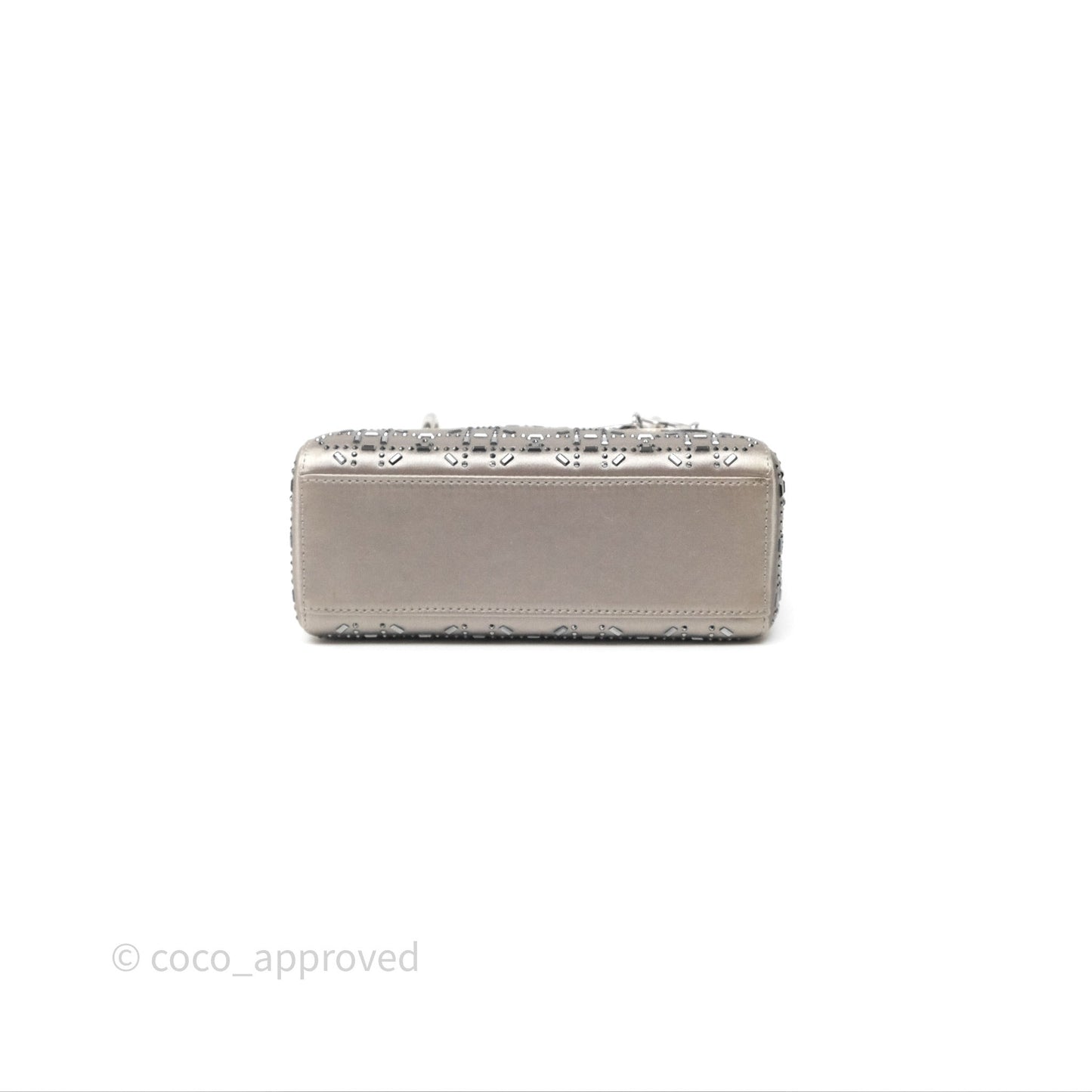 Christian Dior Mini Lady Dior Bag Grey Strass Cannage Satin Silver Hardware