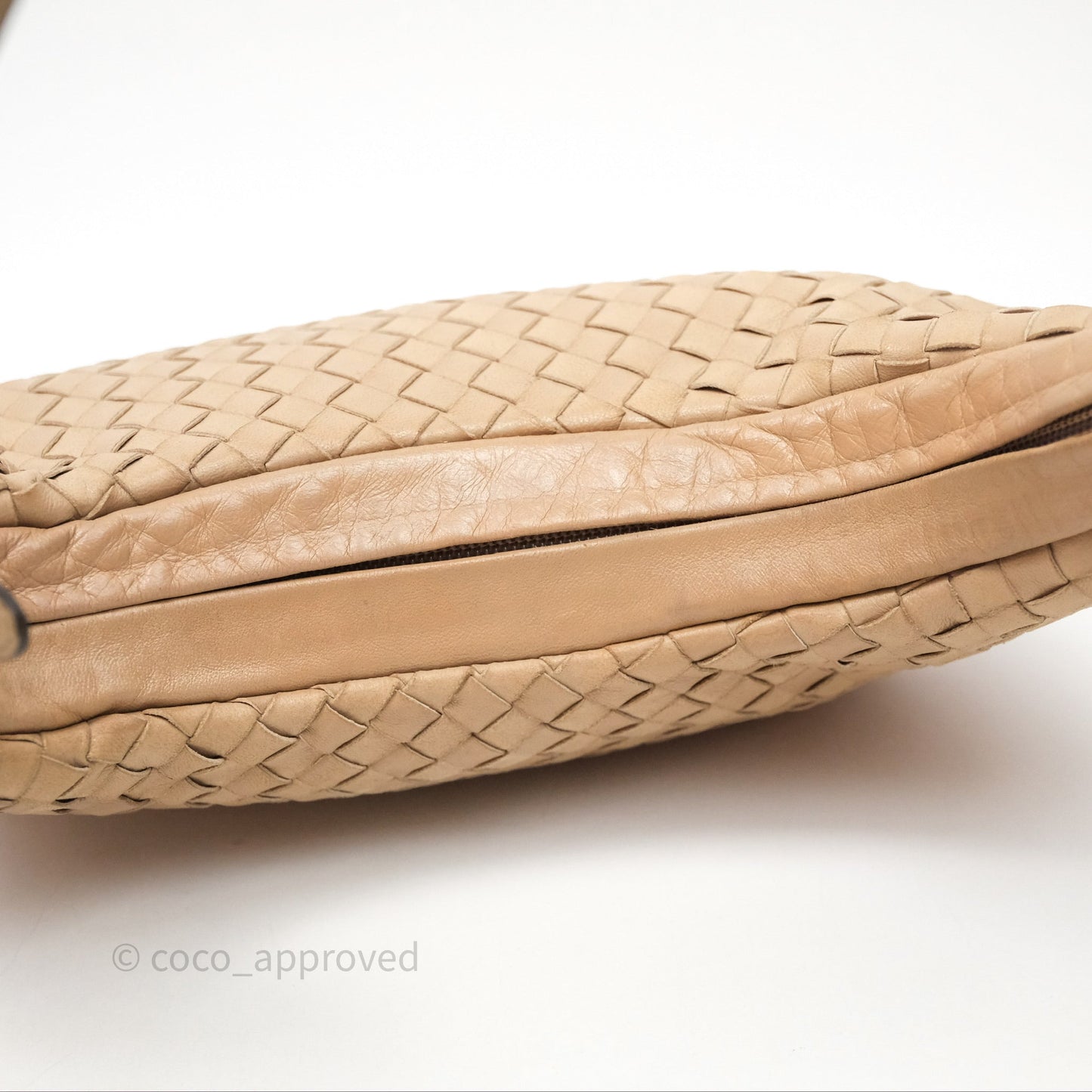 Bottega Veneta Vintage Intrecciato Lambskin Shoulder Bag Beige