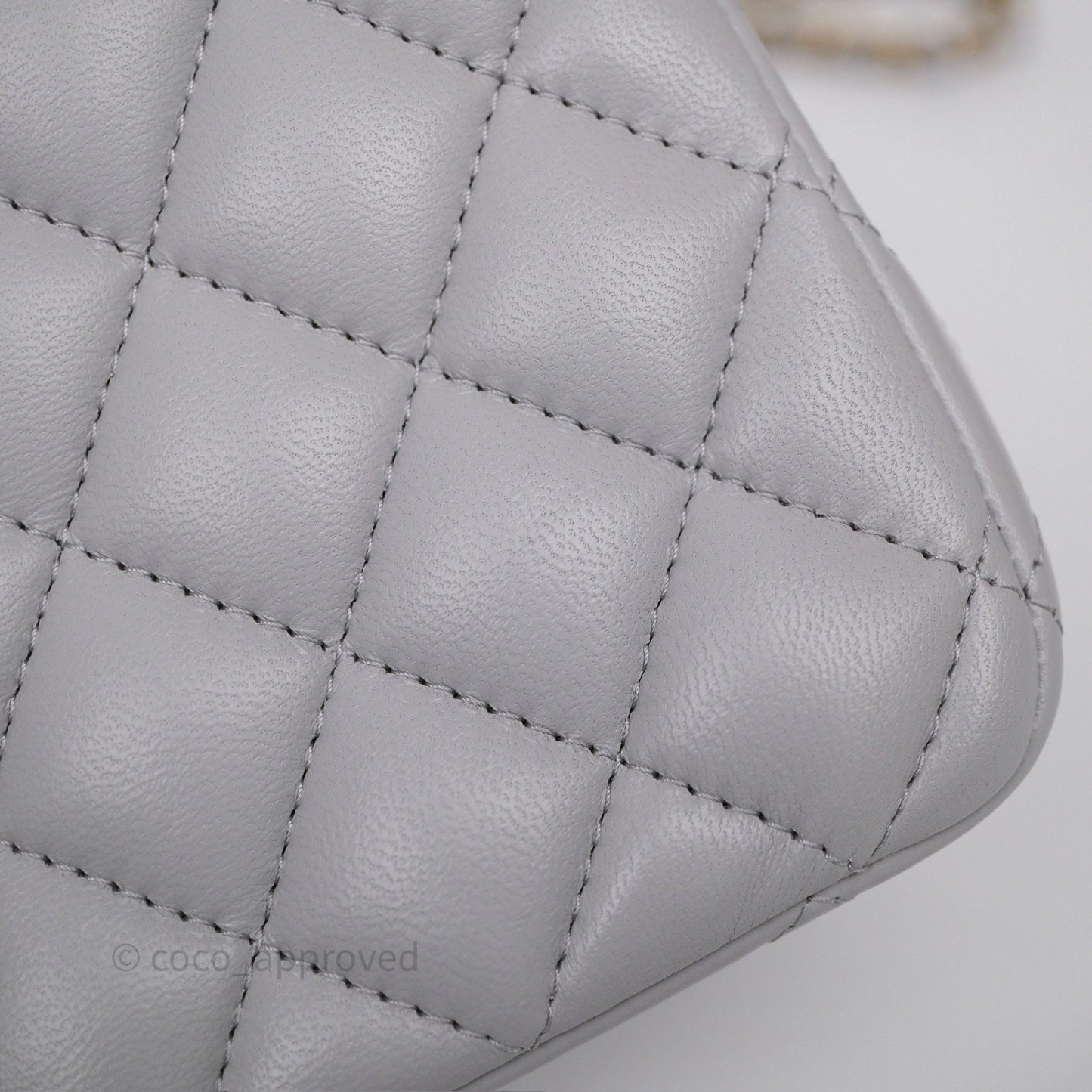 Chanel Top Handle Mini Rectangular Flap Light Grey Lambskin Gold Hardware