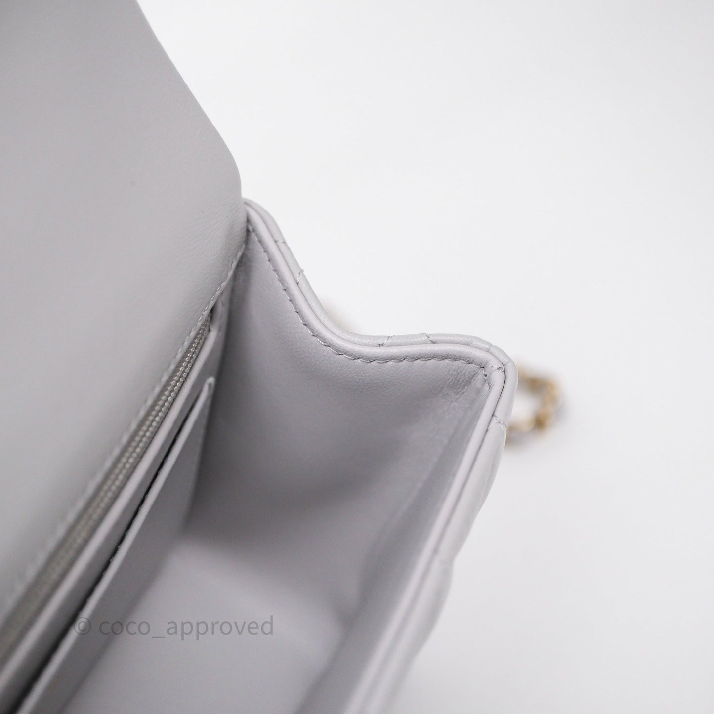 Chanel Top Handle Mini Rectangular Flap Light Grey Lambskin Gold Hardware