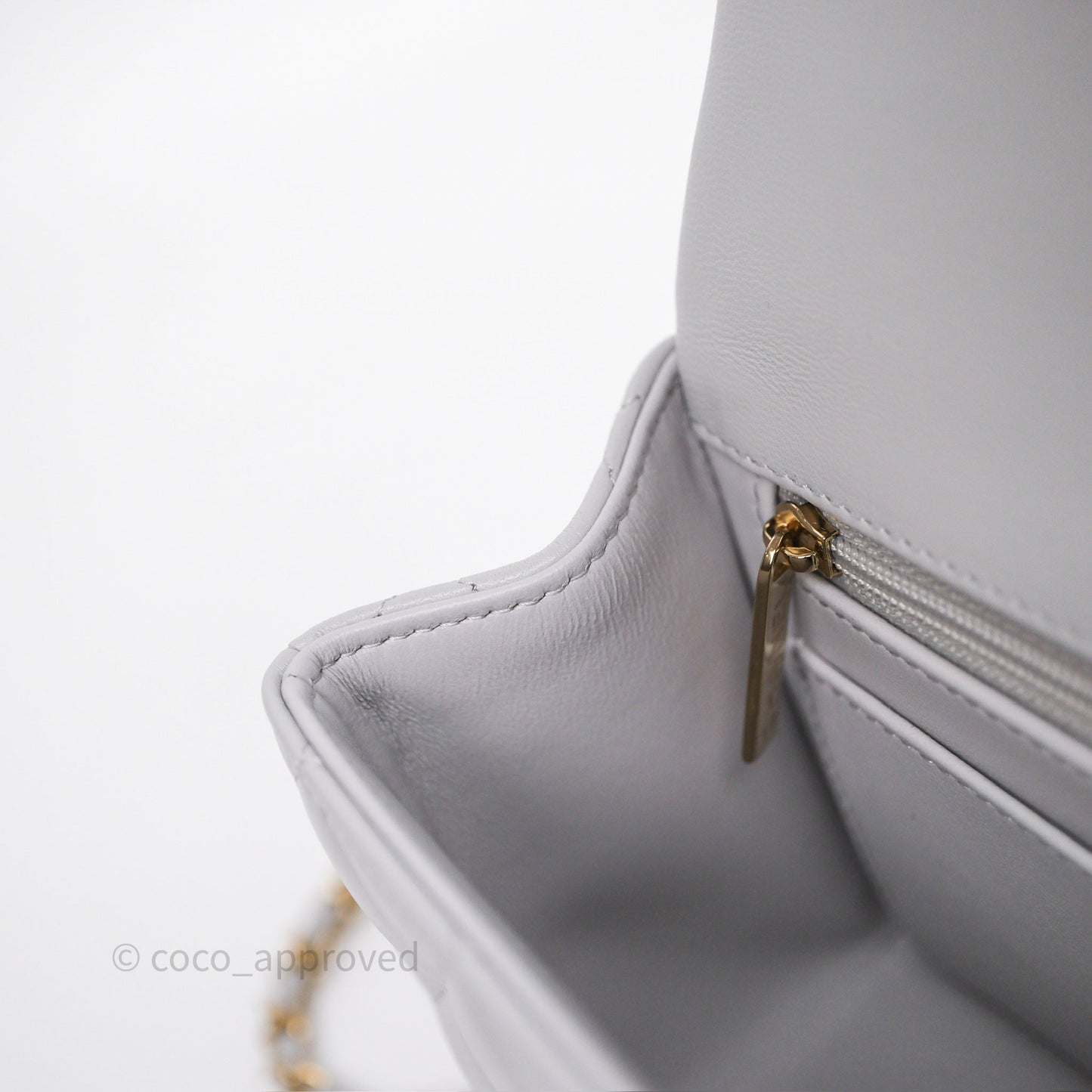 Chanel Top Handle Mini Rectangular Flap Light Grey Lambskin Gold Hardware