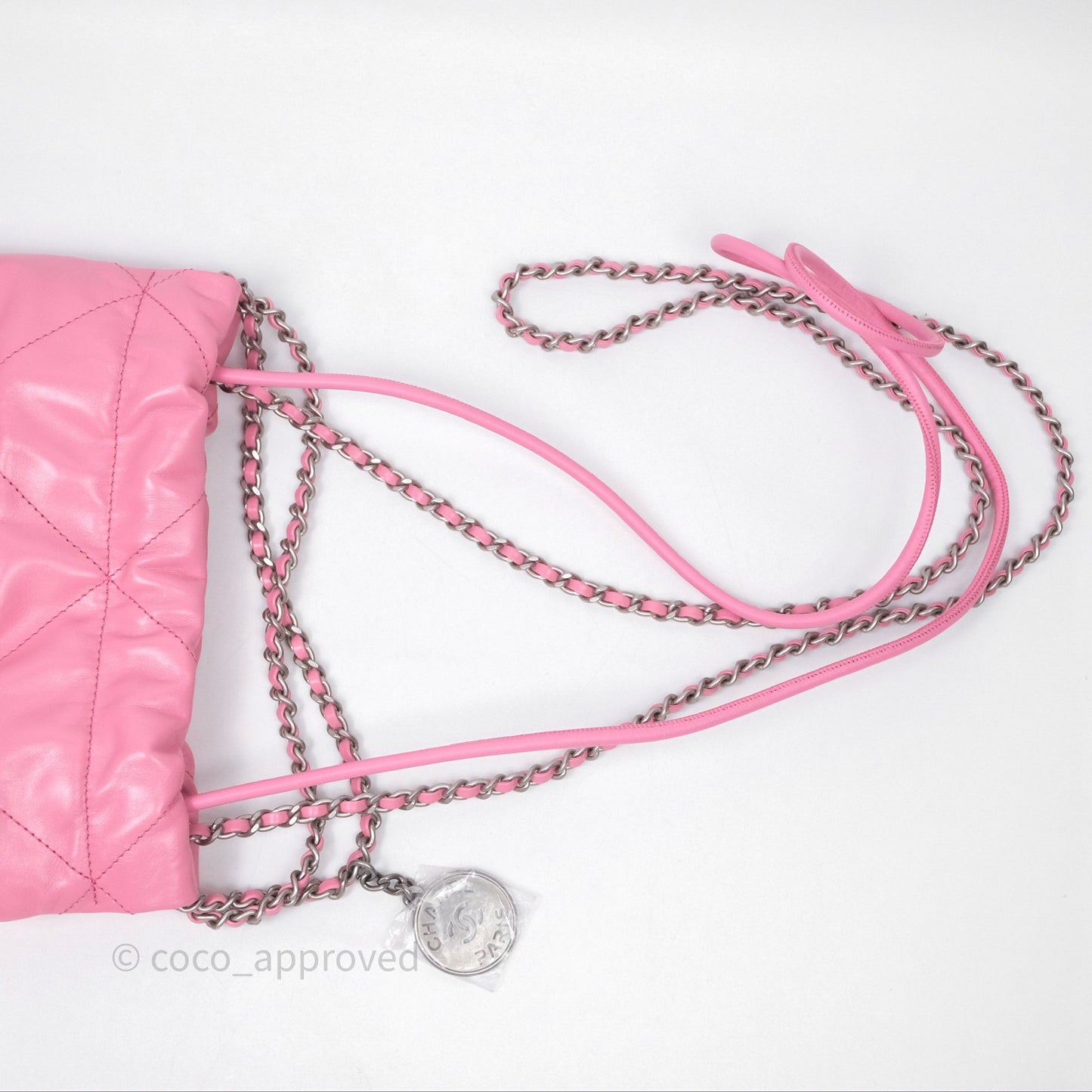 Chanel 22 Mini Bag Pink Crumpled Calfskin Silver Hardware