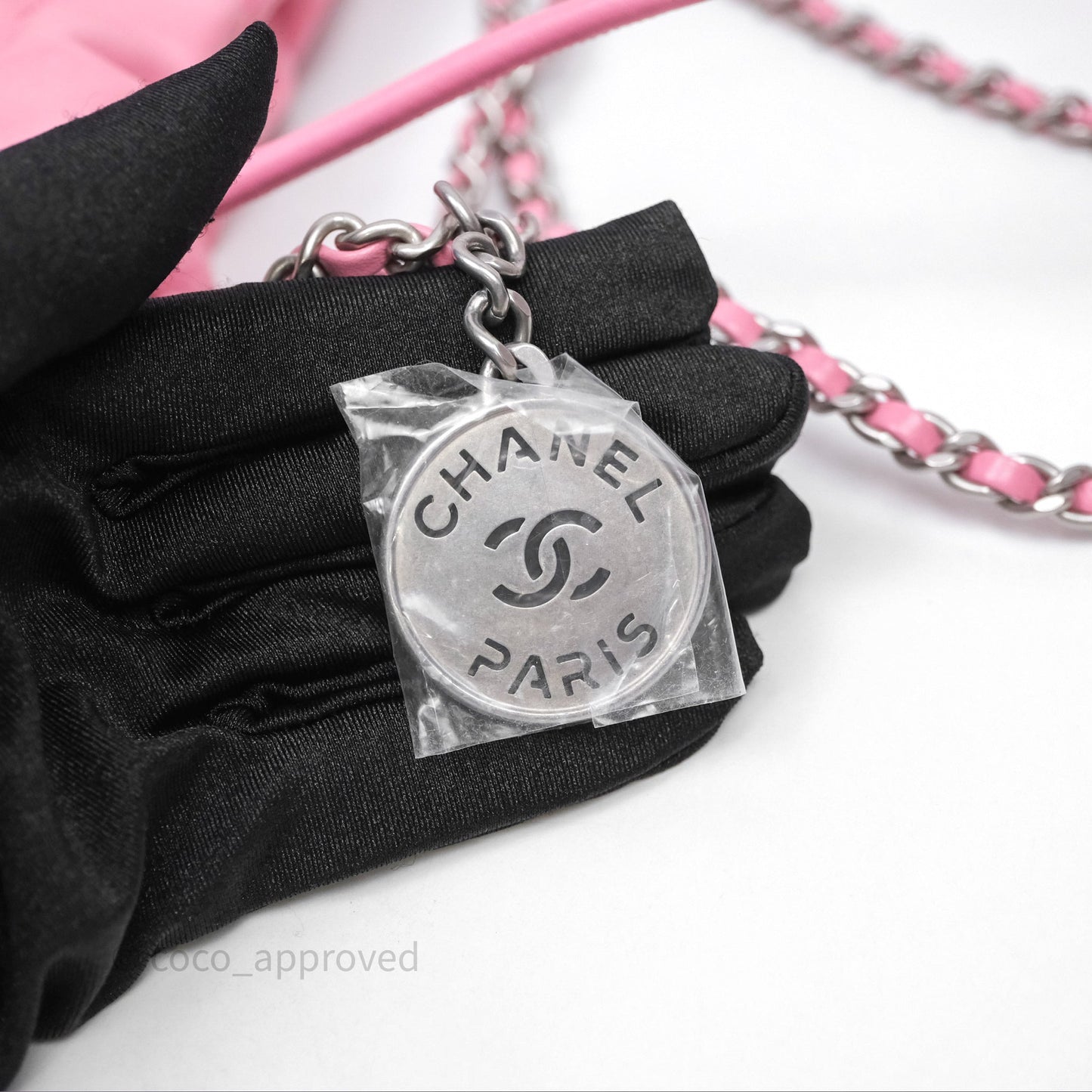 Chanel 22 Mini Bag Pink Crumpled Calfskin Silver Hardware