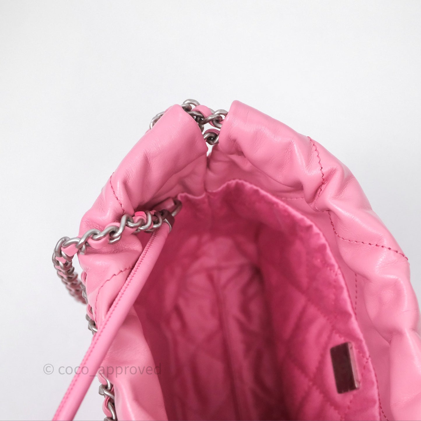 Chanel 22 Mini Bag Pink Crumpled Calfskin Silver Hardware