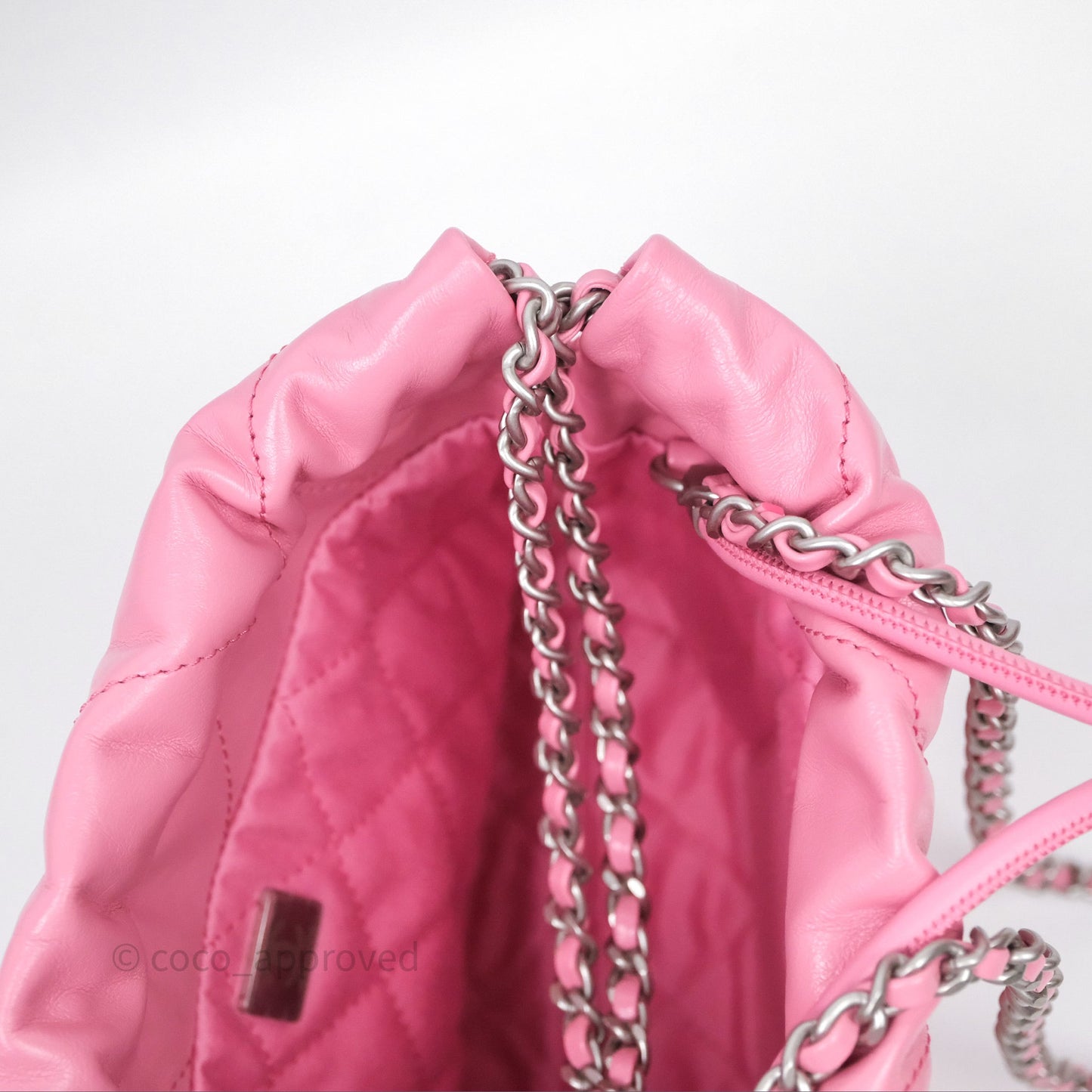 Chanel 22 Mini Bag Pink Crumpled Calfskin Silver Hardware