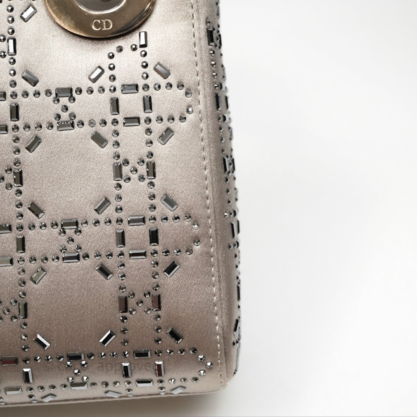 Christian Dior Mini Lady Dior Bag Grey Strass Cannage Satin Silver Hardware