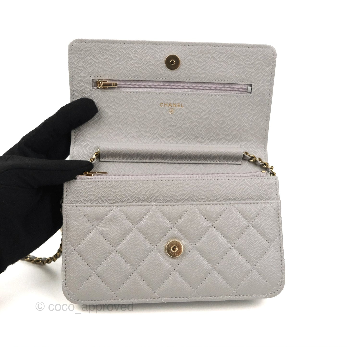Chanel Quilted Classic WOC Grey Caviar Gold Hardware