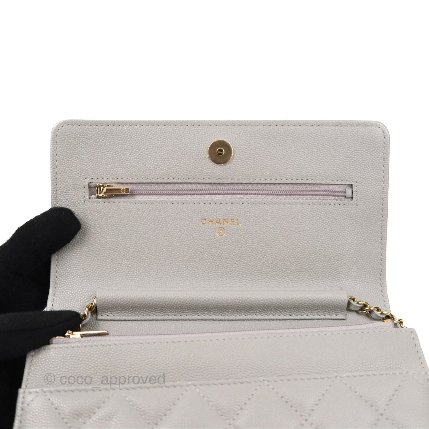Chanel Quilted Classic WOC Grey Caviar Gold Hardware