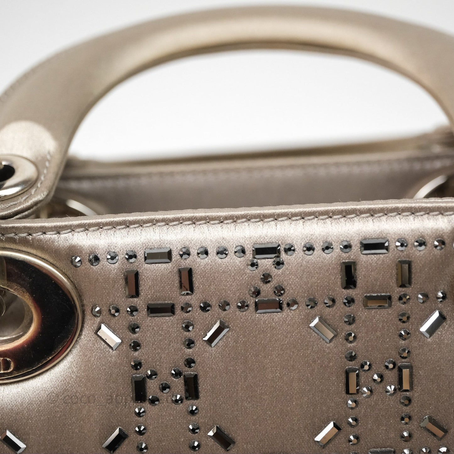 Christian Dior Mini Lady Dior Bag Grey Strass Cannage Satin Silver Hardware