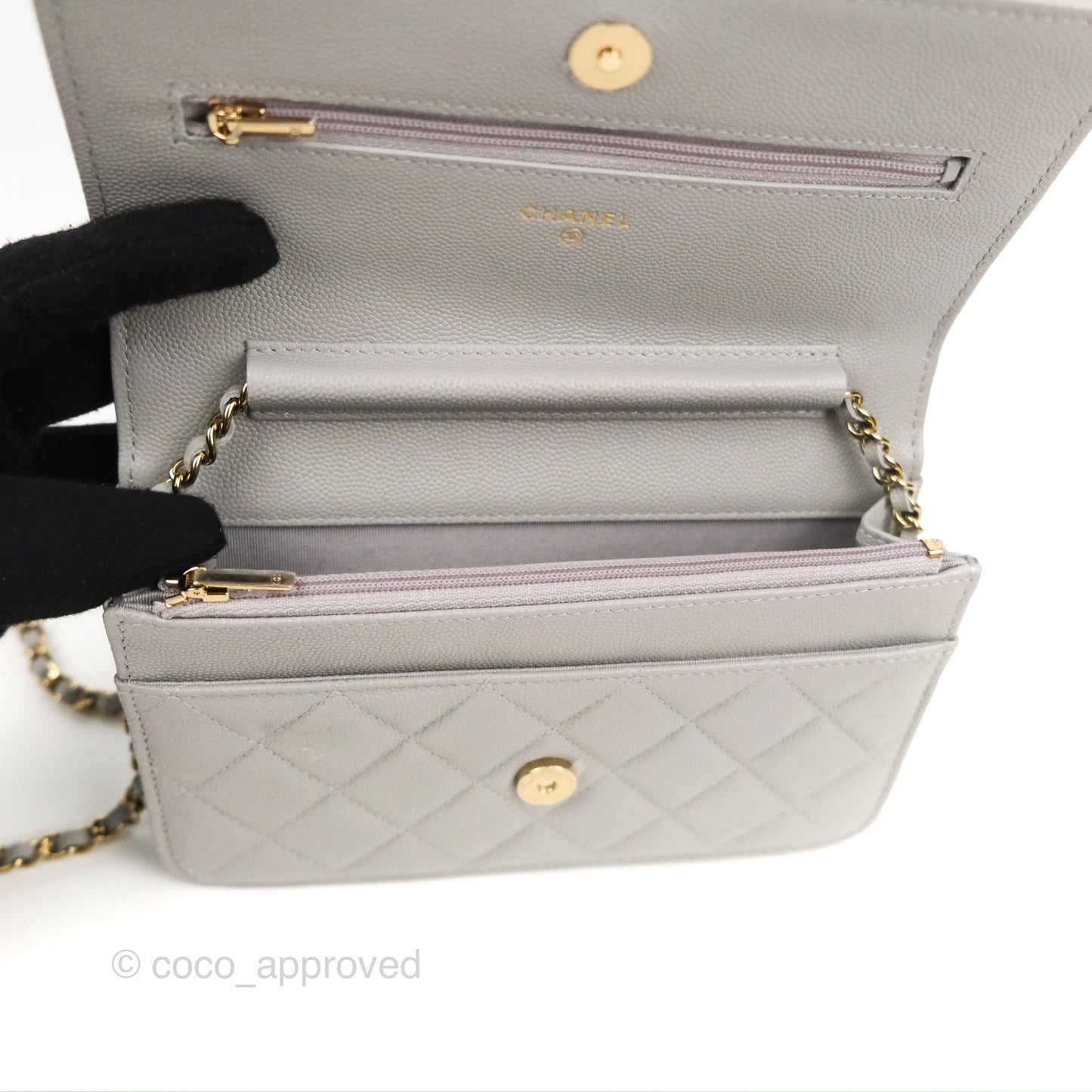 Chanel Quilted Classic WOC Grey Caviar Gold Hardware