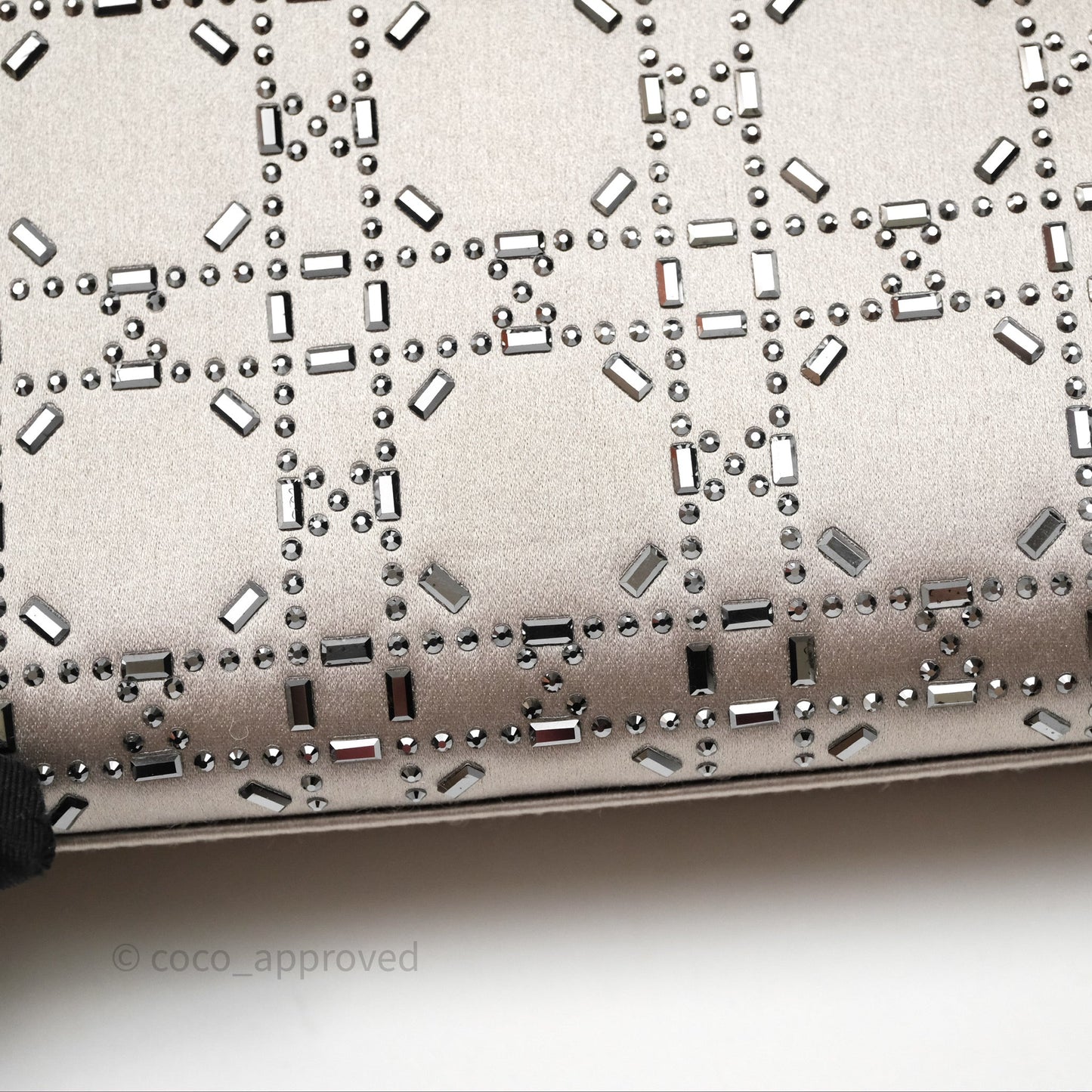 Christian Dior Mini Lady Dior Bag Grey Strass Cannage Satin Silver Hardware