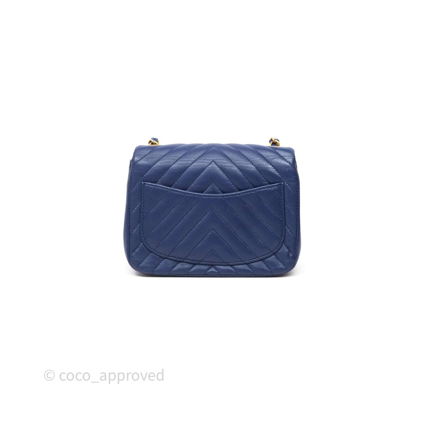 Chanel Mini Square Chevron Navy Lambskin Gold Hardware