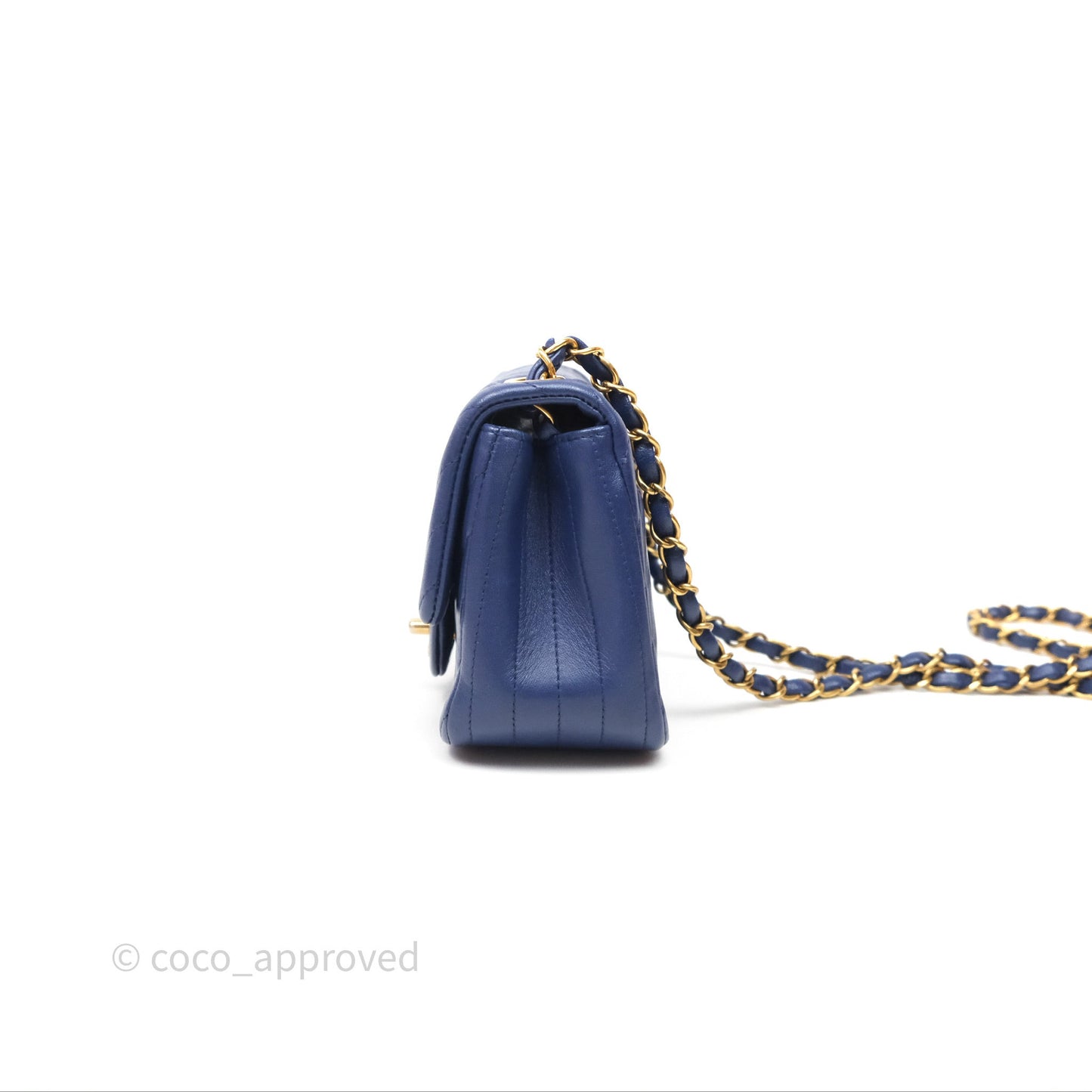 Chanel Mini Square Chevron Navy Lambskin Gold Hardware