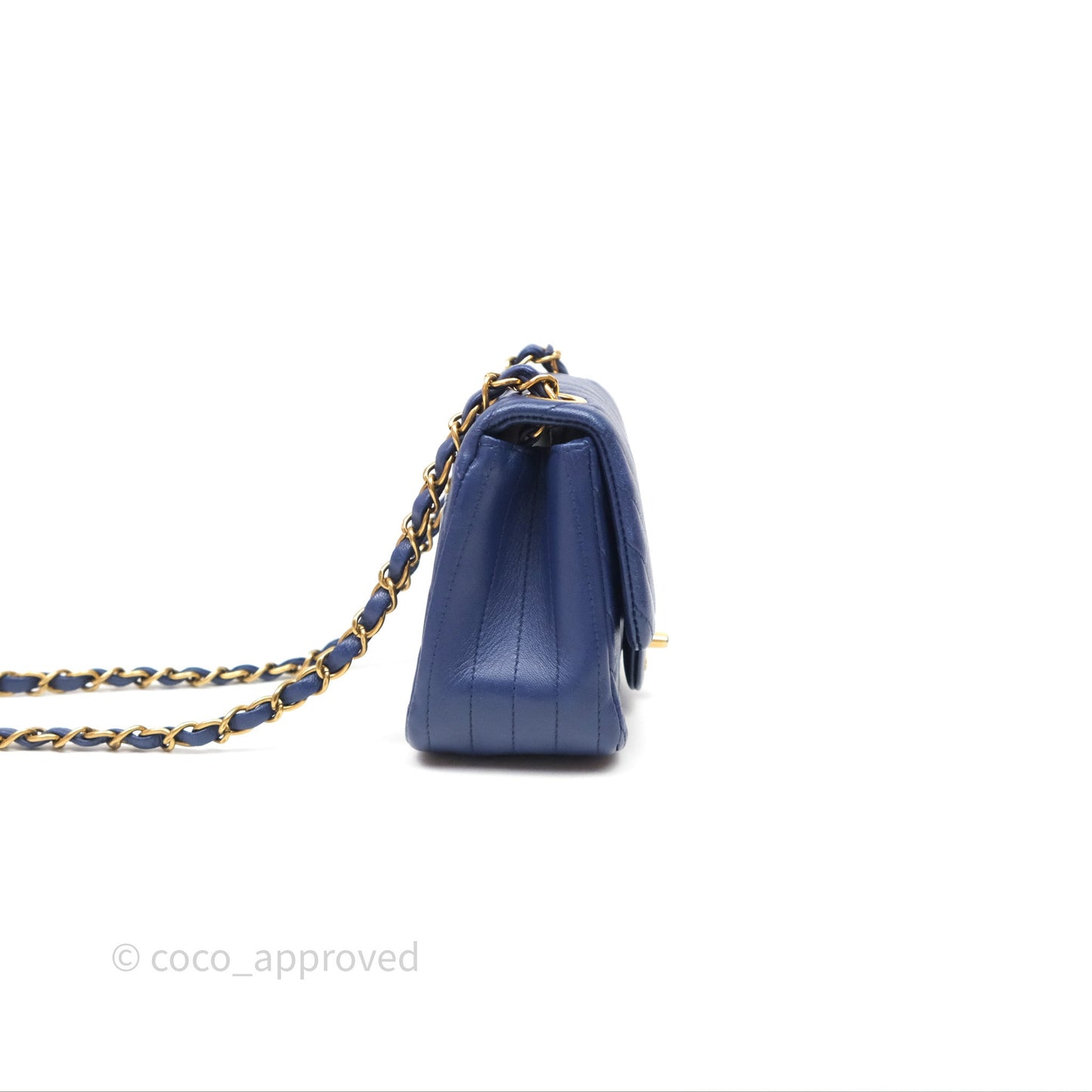 Chanel Mini Square Chevron Navy Lambskin Gold Hardware