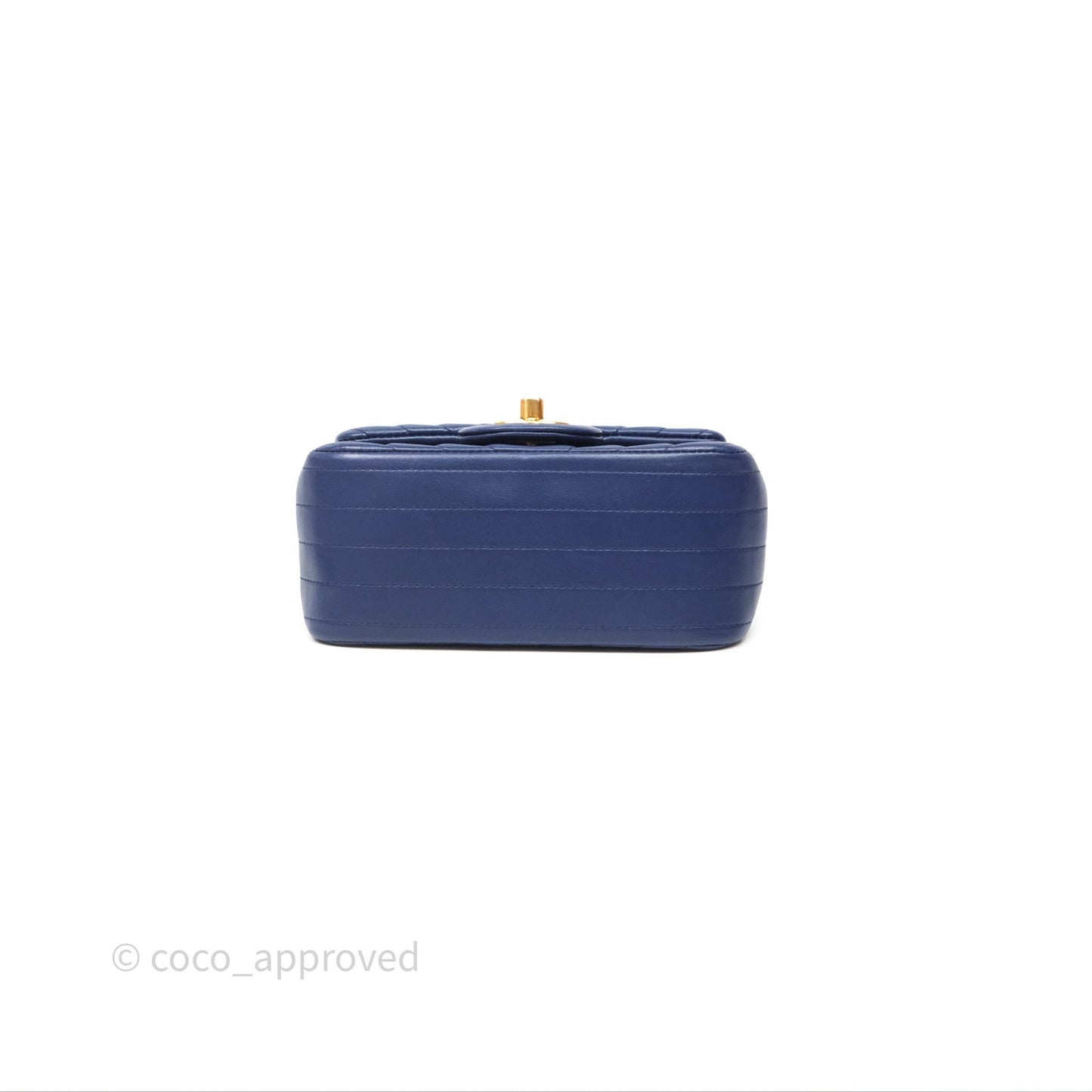 Chanel Mini Square Chevron Navy Lambskin Gold Hardware