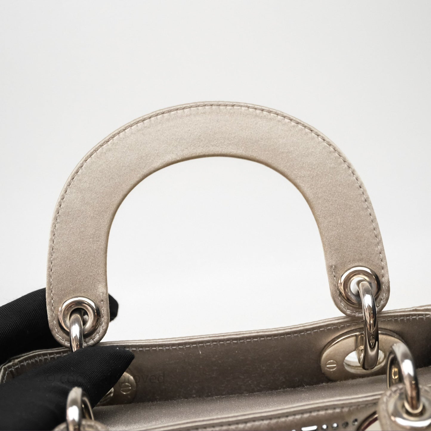 Christian Dior Mini Lady Dior Bag Grey Strass Cannage Satin Silver Hardware