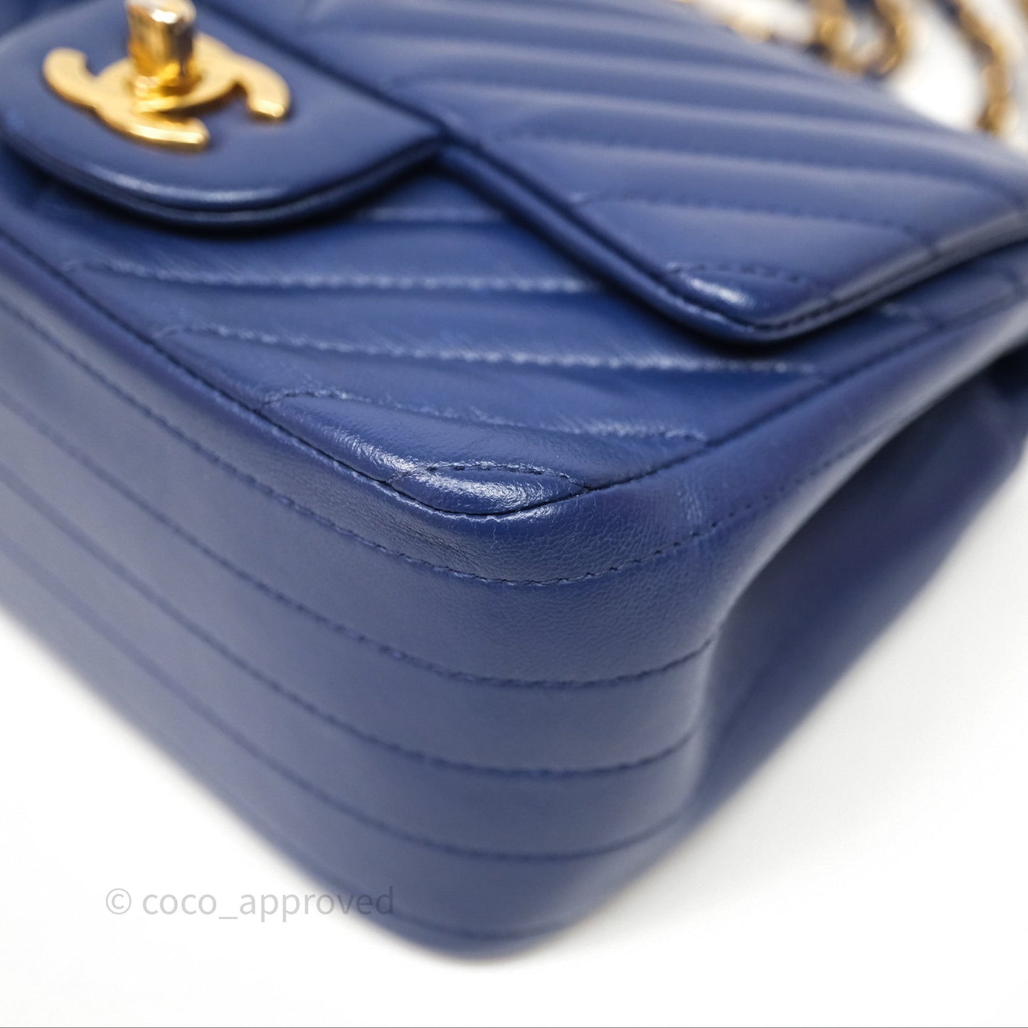 Chanel Mini Square Chevron Navy Lambskin Gold Hardware
