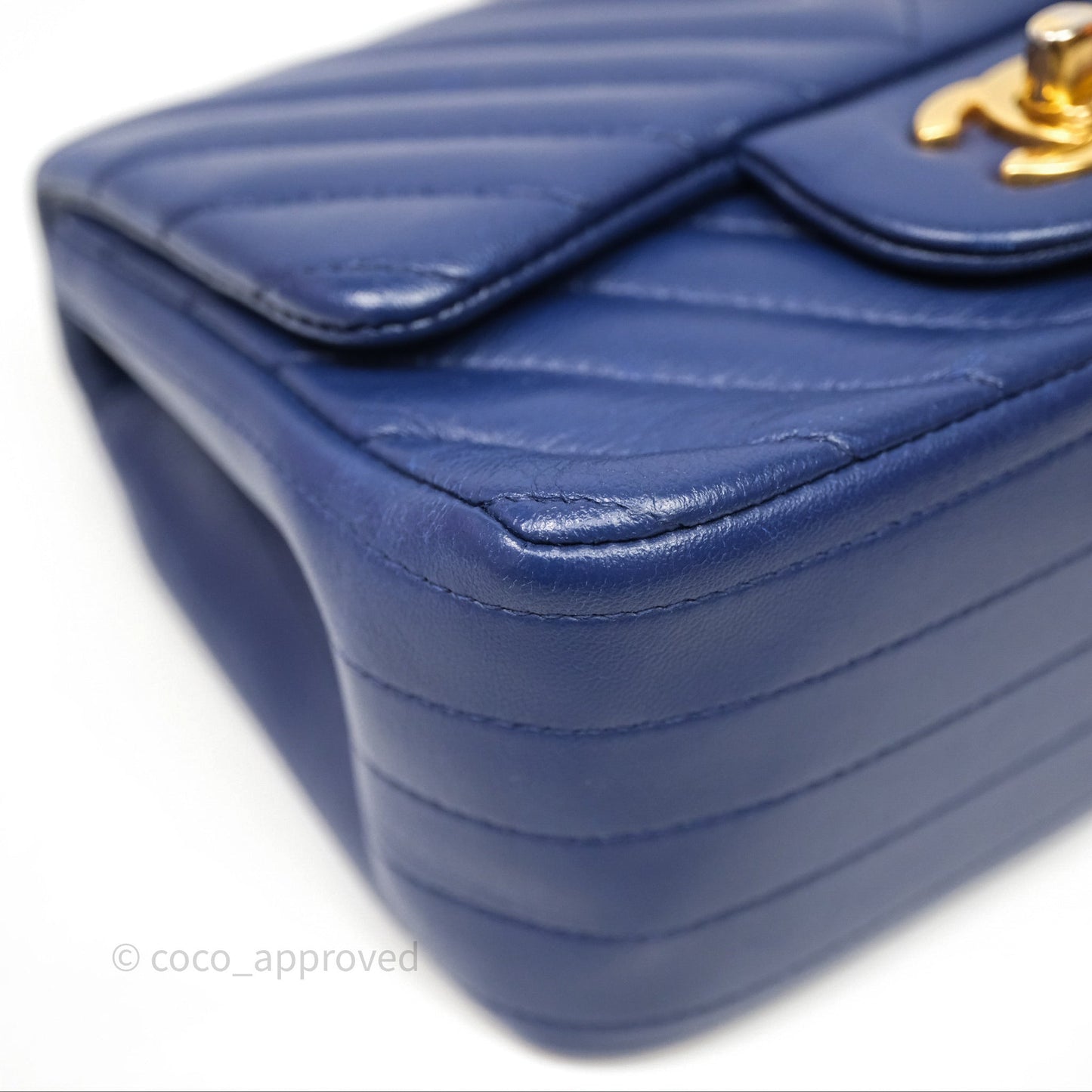 Chanel Mini Square Chevron Navy Lambskin Gold Hardware