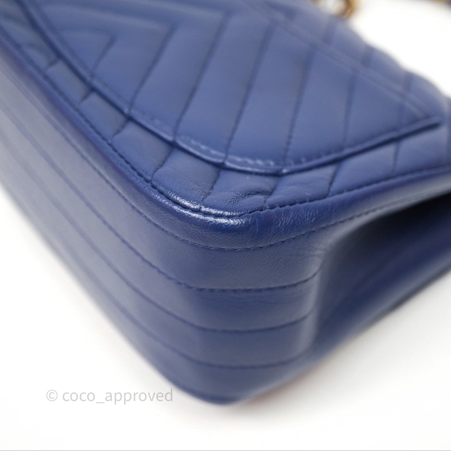 Chanel Mini Square Chevron Navy Lambskin Gold Hardware