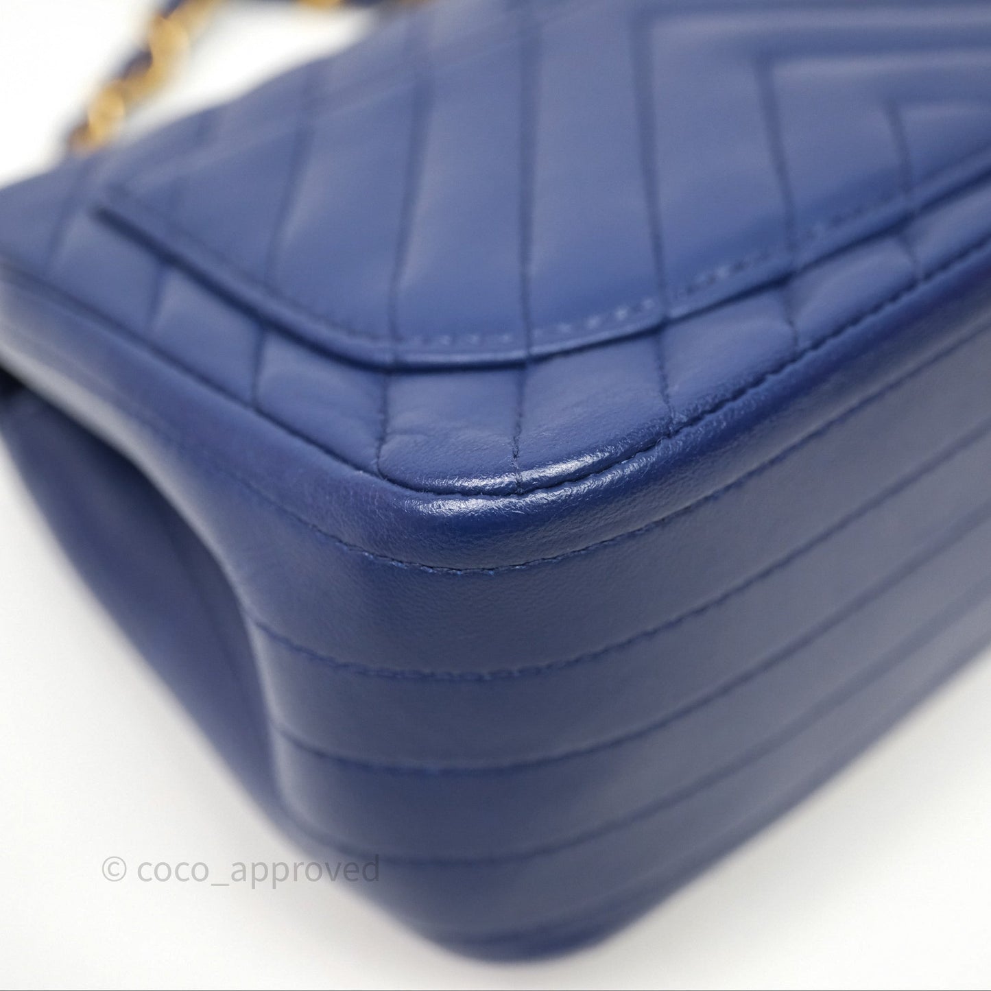 Chanel Mini Square Chevron Navy Lambskin Gold Hardware