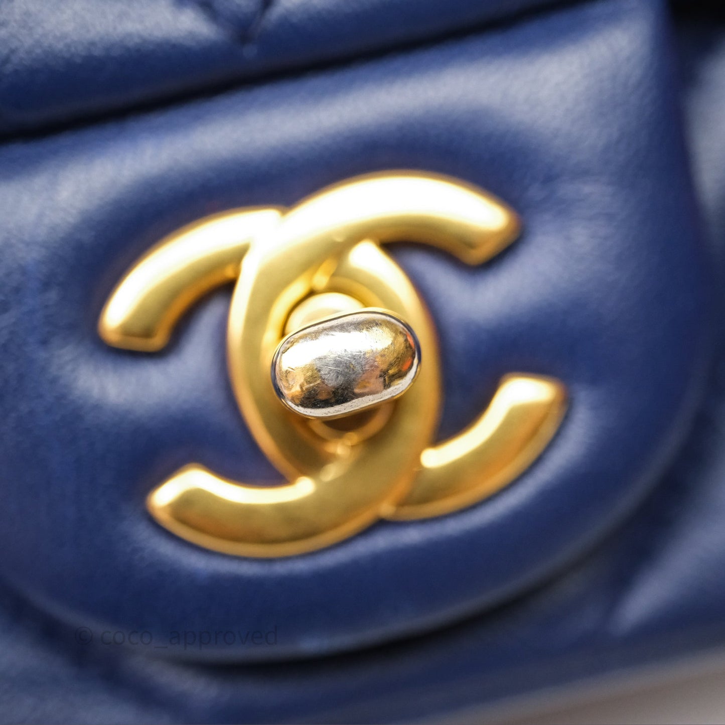 Chanel Mini Square Chevron Navy Lambskin Gold Hardware